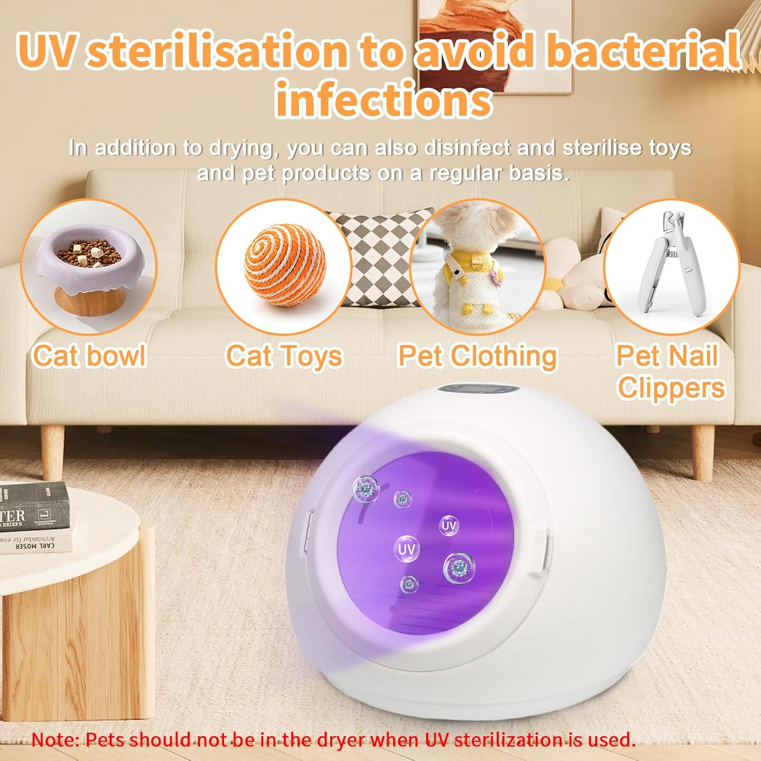 Peiqi Automatic Pet Dryer Box,55L Portable Drying Station for Cats and Small Dogs Ultra-Quiet Hair Grooming Machine,Smart Temperature Control, 360&deg; Rapid Drying&zwnj;, UV Sterilization(55L Circle) - 65L Square image number 7