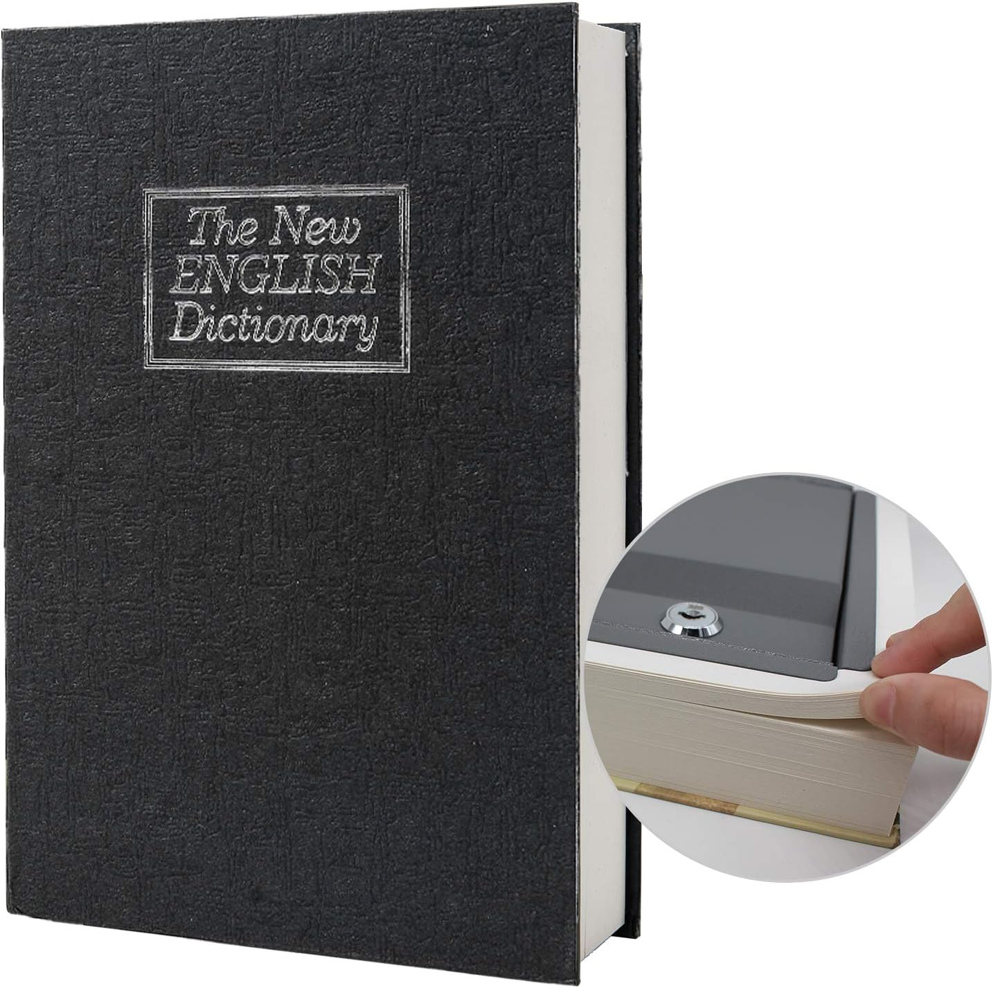Real Paper Diversion Book Safe Storage Box, Dictionary Secret Safe with Code Lock/Key, Flip Book Hidden Safe (M Key, Black Dictionary)