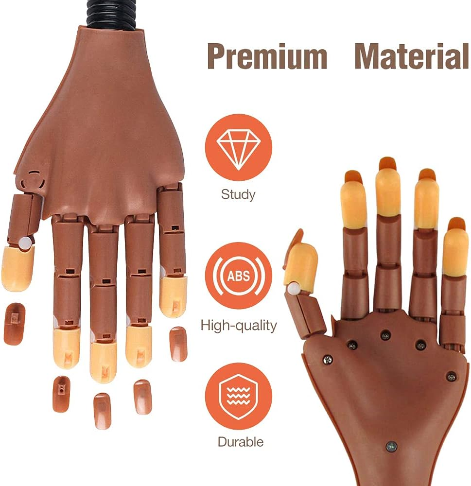 Practice Hand for Acrylic Nails, Professional Nail Practice Hand for Training, Adjustable False Fake Mannequin Hand with 100Pcs Nail Tips, Upgrade DIY Nails Display Manicure Supply image number 5
