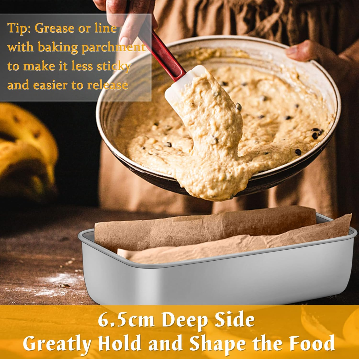 Haware Loaf Tin, Stainless Steel 2Lb Bread Loaf Pan- Bread Oven Tin for Baking Banana Cake/Meat Loaf/Lasagna, 23.5 X 12.5 X 6.5Cm, Healthy & Durable, Brushed Surface & Dishwasher Safe image number 1