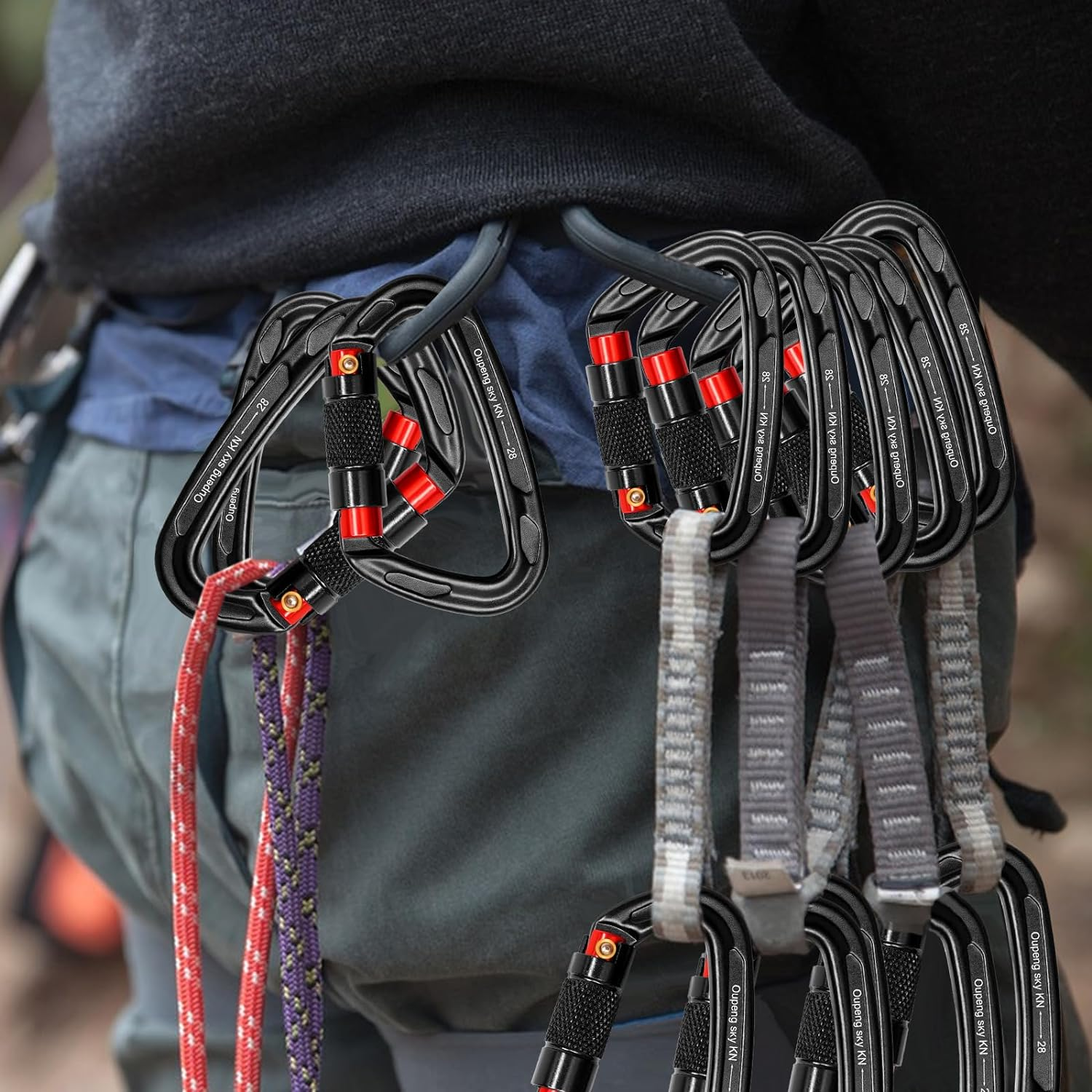 Auto Locking Carabiner Clips - 28KN (6172Lbs) Heavy Duty Caribeaners ，2PCS Large Carabiner Clip for Keychains，Hammock，Camping, Gym, Hiking, Outdoor ，Dog Leash image number 4