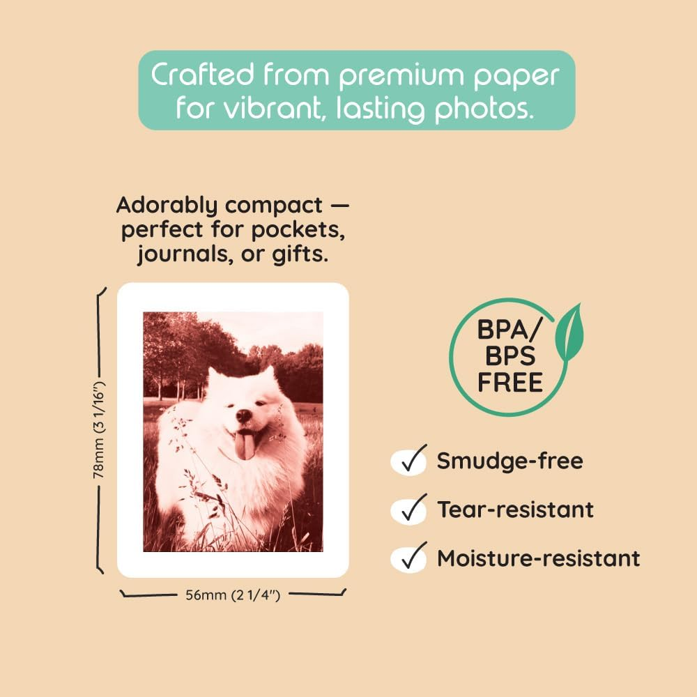 Kidamento P2 Instant Print Camera Film, 40-Sheet Color Thermal Paper, BPA & BPS Free, 78X56Mm Vertical, 4 Styles (10 Each): Timeless, Golden, Calm, Sweet image number 5