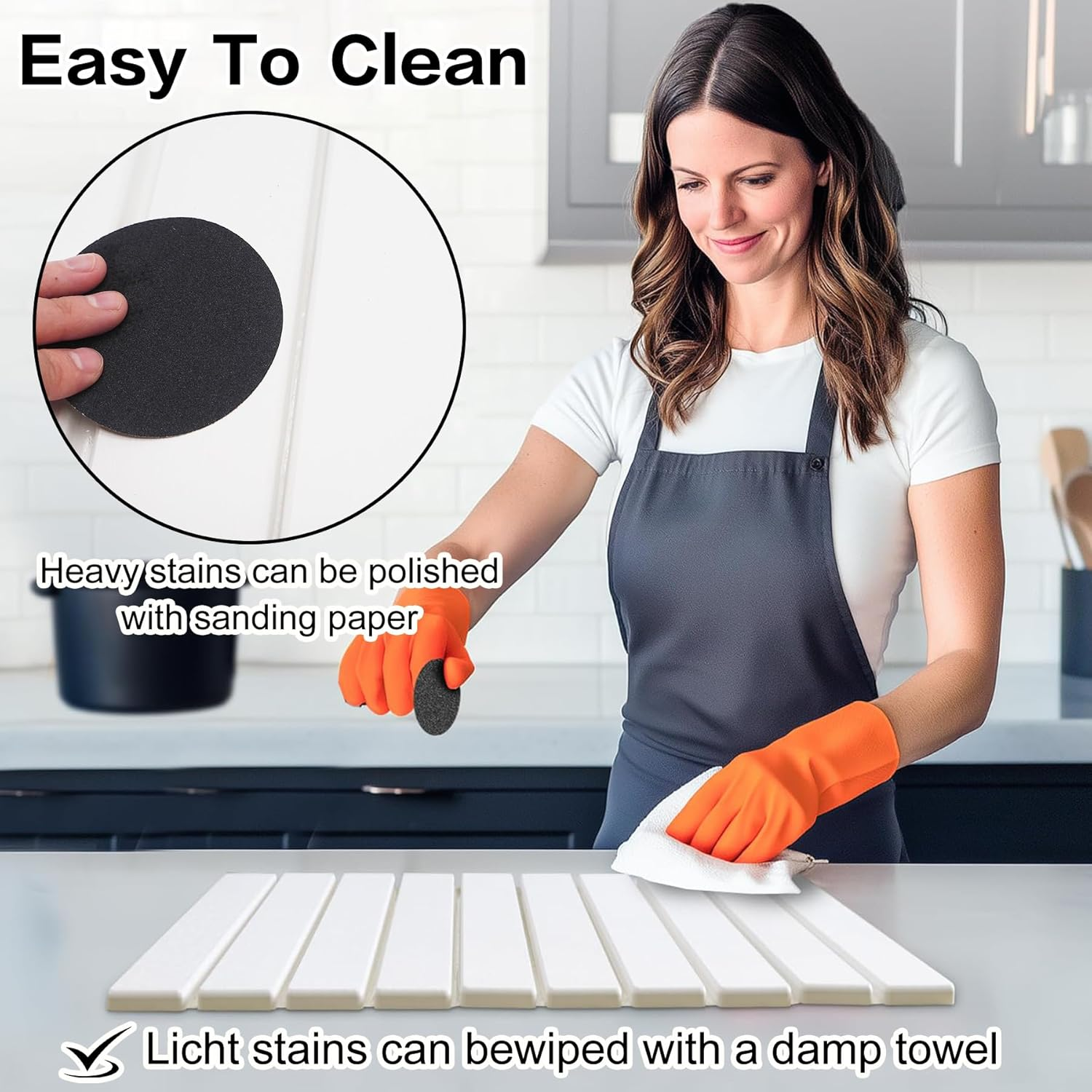 Diatomaceous Earth Dish Drying Mat, Fast Dry Stone Kitchen Counter Pad, Foldable Large Absorbent Dish Drying Stone Mat for Kitchen Dishes Bottles Cups Bathroom Any Countertop (White-Ellipse, 60X39Cm) - Grey image number 3