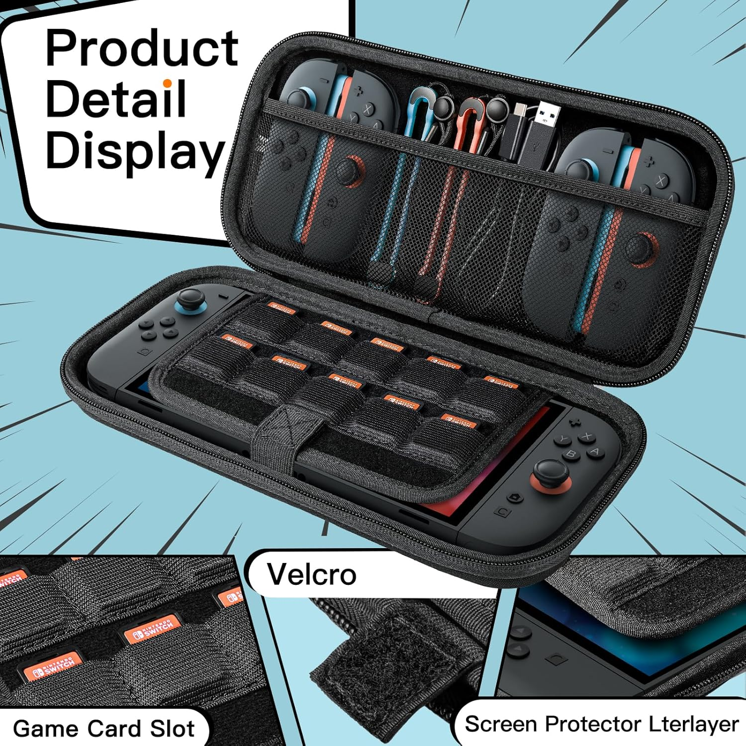 Jetech Carrying Case for Nintendo Switch 2 (2025) 7.9 Inch, Hard Shell Portable Travel Bag with 10 Game Card Slots and Accessories Pouch, Lightweight Anti-Scratch Protection (Black) image number 5