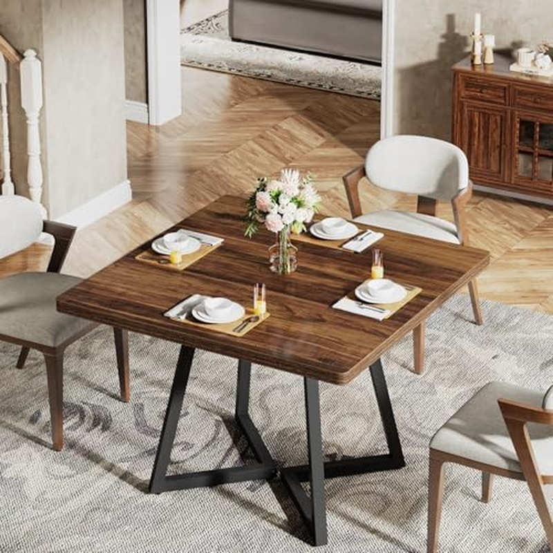 Tribesigns Square Dining Table for 4, 80 Cm Industrial Dinner Table with Metal Base, Wood Kitchen Table for Dining Room, Small Space, Apartment, Rustic Brown & Black image number 5