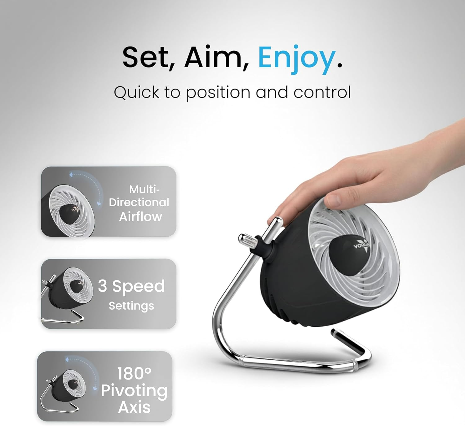 Vornado Pivot Personal Air Circulator &ndash; Black &ndash; Compact Desk & Nightstand Fan with 3 Speeds, 180&deg; Pivoting Head, Quiet Operation & Multi-Directional Airflow for Personal Spaces image number 5