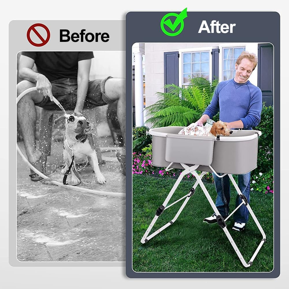 Portable Dog Bathtubs,3 in 1 Elevated Pet Bath Tubs Foldable Dog Washing Station for Small and Medium Dogs, Cats Home Bathing, Shower and Grooming,5 Adjustable Heights, up to 140 Lbs image number 3