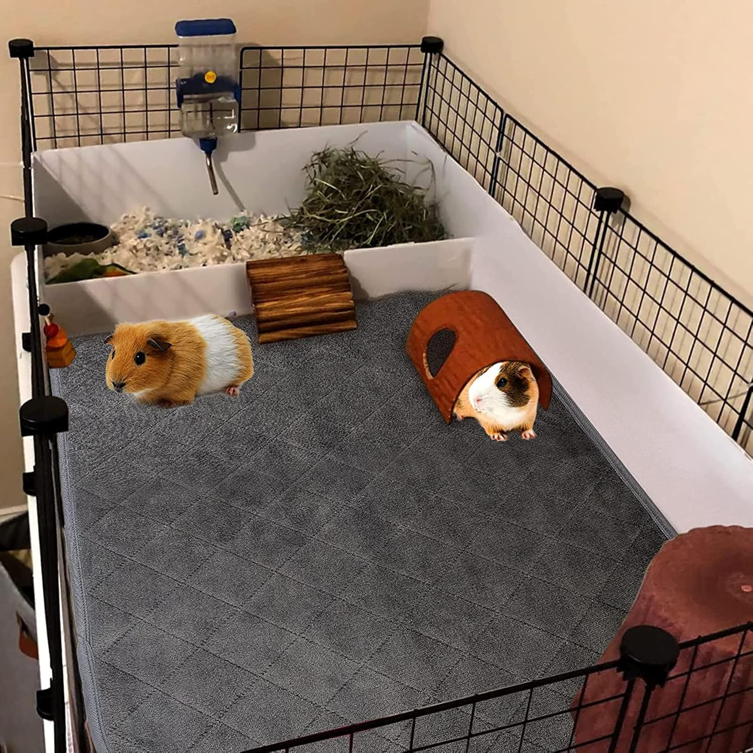 RANYPET Pack of 2 PIPI Pad for Guinea Pig Cage, Highly Absorbent, Reusable and Washable Fleece Training Pads for Pets with Waterproof Backing for Small Animals, L, Grey image number 5