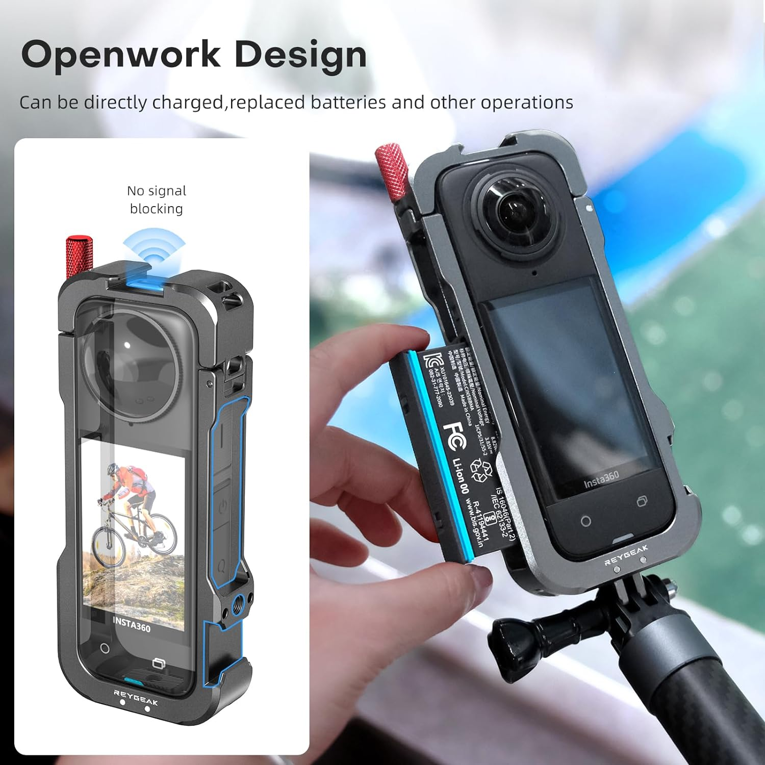 REYGEAK for Insta360 X4 Case, Aluminium Utility Frame for Insta360 X4,Protective Cage with Silicone Lens Cover,Cold Shoe Interface with 1/4" Threads Cold Shoe Mount Folding Fingers image number 5