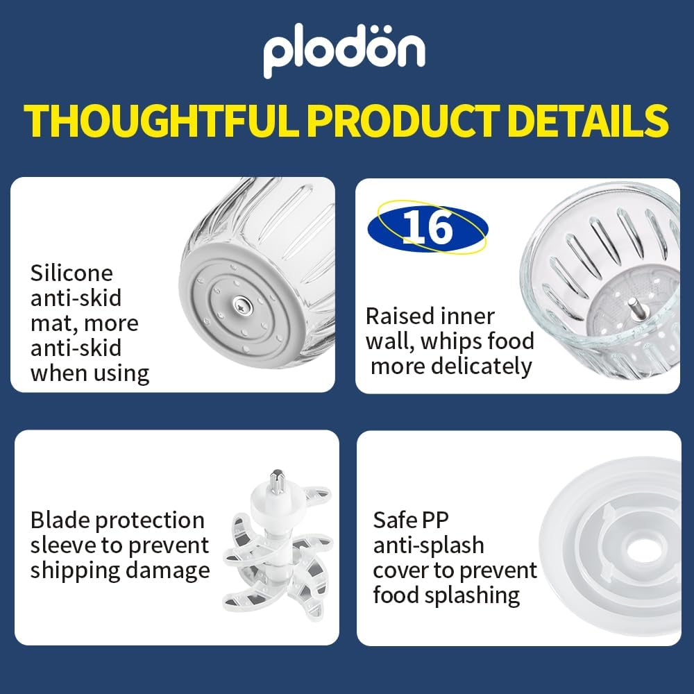 Baby Food Maker Mini Cute and Small Food Processor Puree Blender Grinder Chopper with 2 Glass Bowls(0.6L+0.3L) 8 Blades Electric (Without Battery) -2 Bowls image number 5