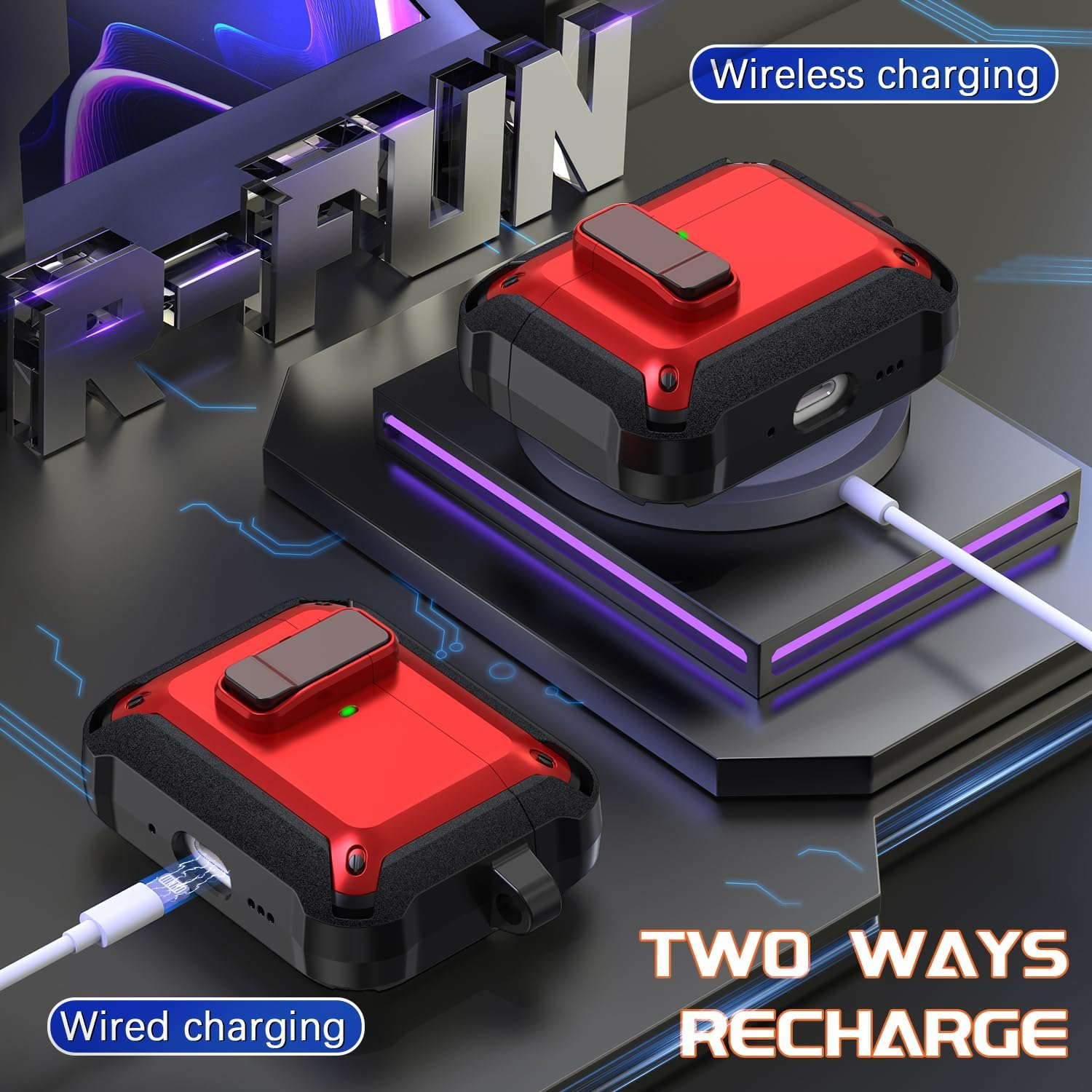 R-Fun for Airpods Pro 3 Case (2025) Cover with Cleaning Kit, Military-Grade Heavy-Duty Drop-Resistant with Auto Pop-Up Lid for Airpods Pro 3Rd Generation 2025 USB-C Charging Case, Red image number 4