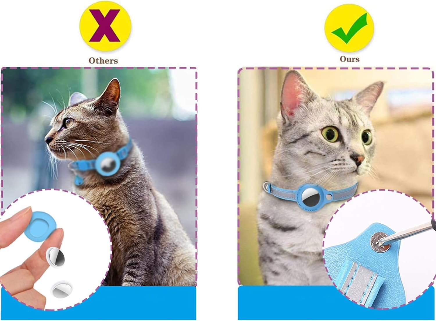 Reflective Airtag Cat Collar and Airtag Holder, Compatible with Airtag, Integrated Cat Collar, Airtag, Waterproof, Reflective Airtag Collar, Suitable for Cats, Puppies