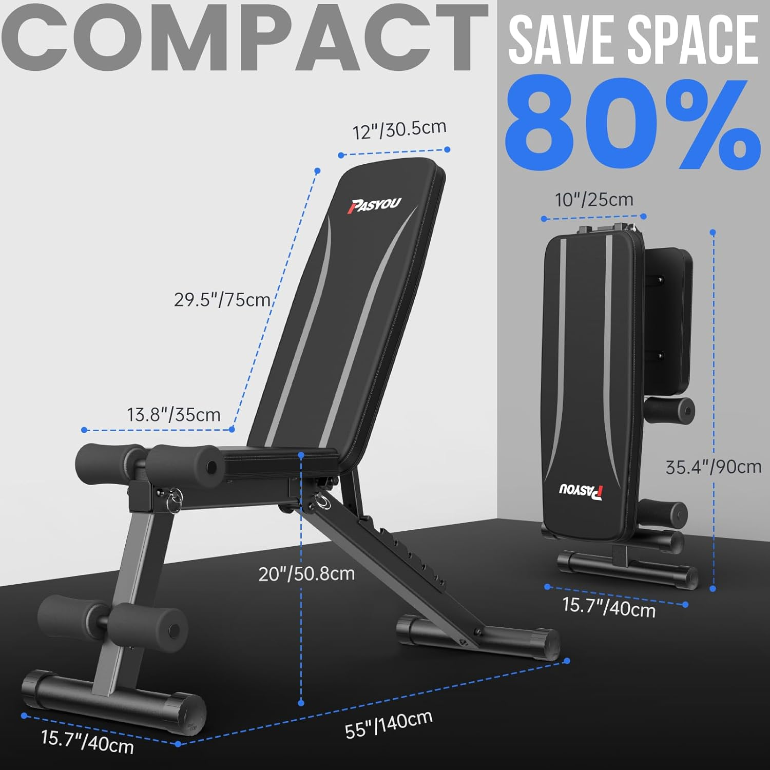 PASYOU Adjustable Weight Bench Full Body Workout Multi-Purpose Foldable Incline Decline Exercise Workout Bench for Home Gym image number 2