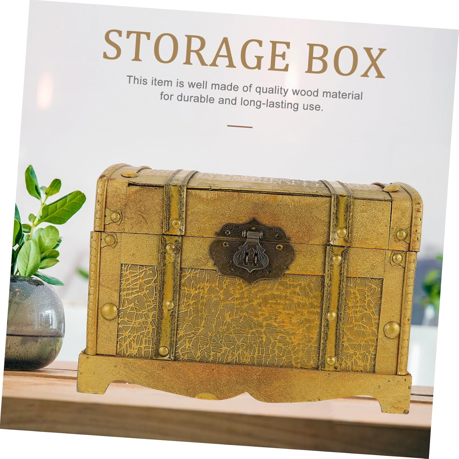 Vintage Pirate Treasure Chest Large Storage Box Lock Distressed Wooden Treasure Box for Jewelry and Decorative Display image number 1