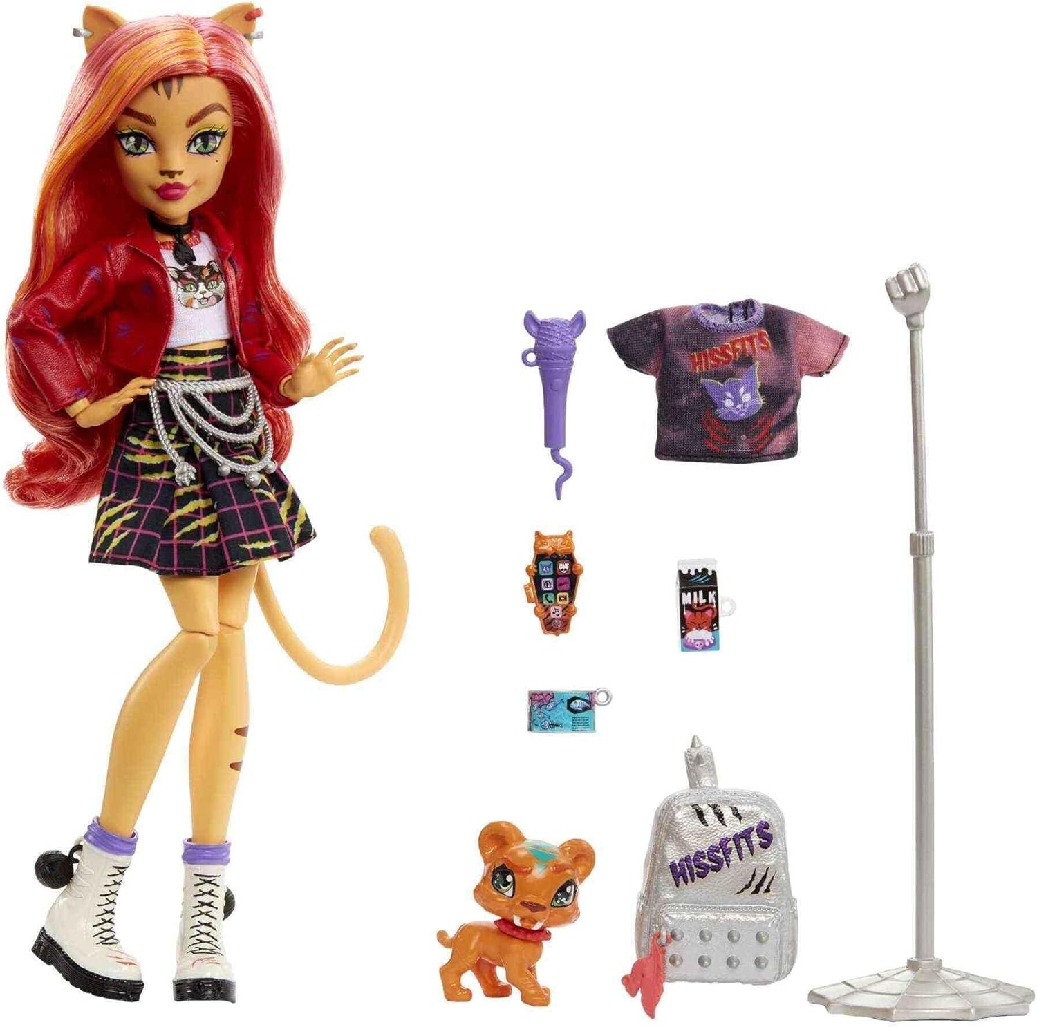 Monster High Toralei Stripe Doll (10.3 In) with Orange Hair, Pet and Accessories, for 3 Year Olds and Up