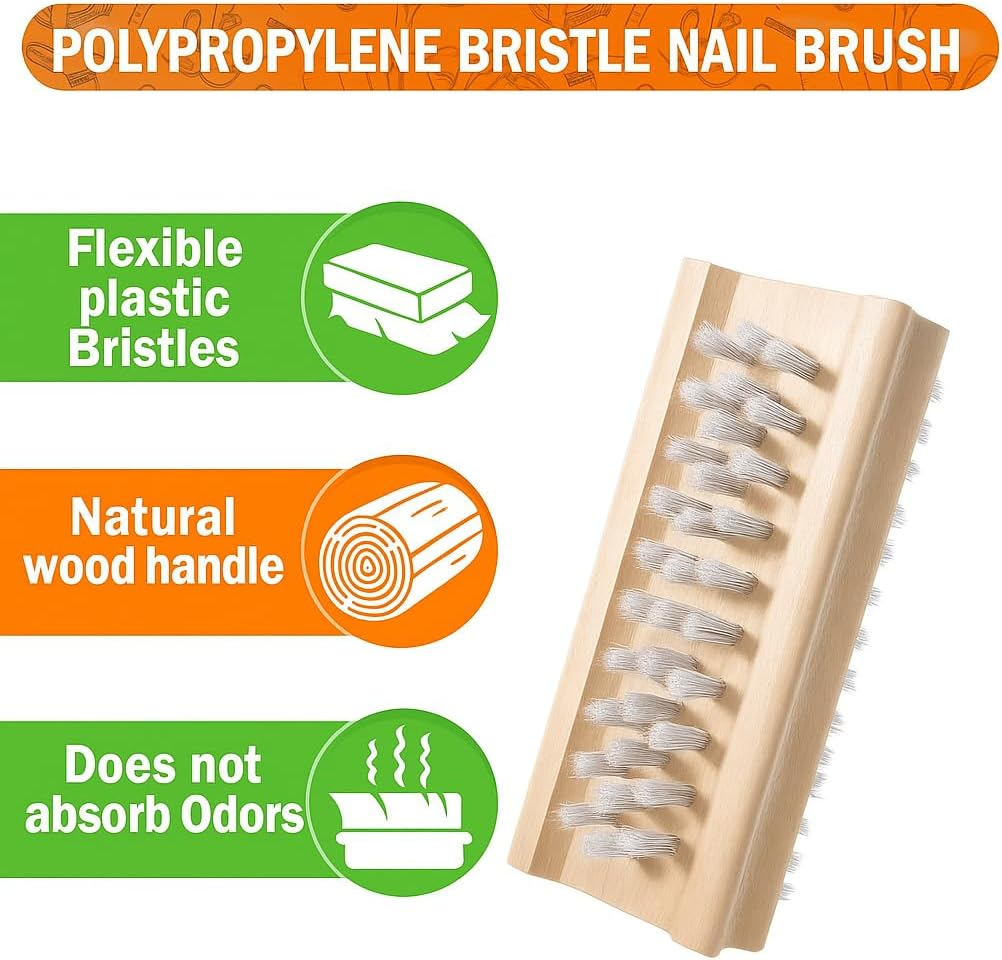 SOVYOULIVE 2 PACK Wooden Two-Sided Hand and Nail Brush,Dual-Sided Nail Brush with Non-Slip Grip | Stiff and Soft Bristles for Deep Cleaning image number 4