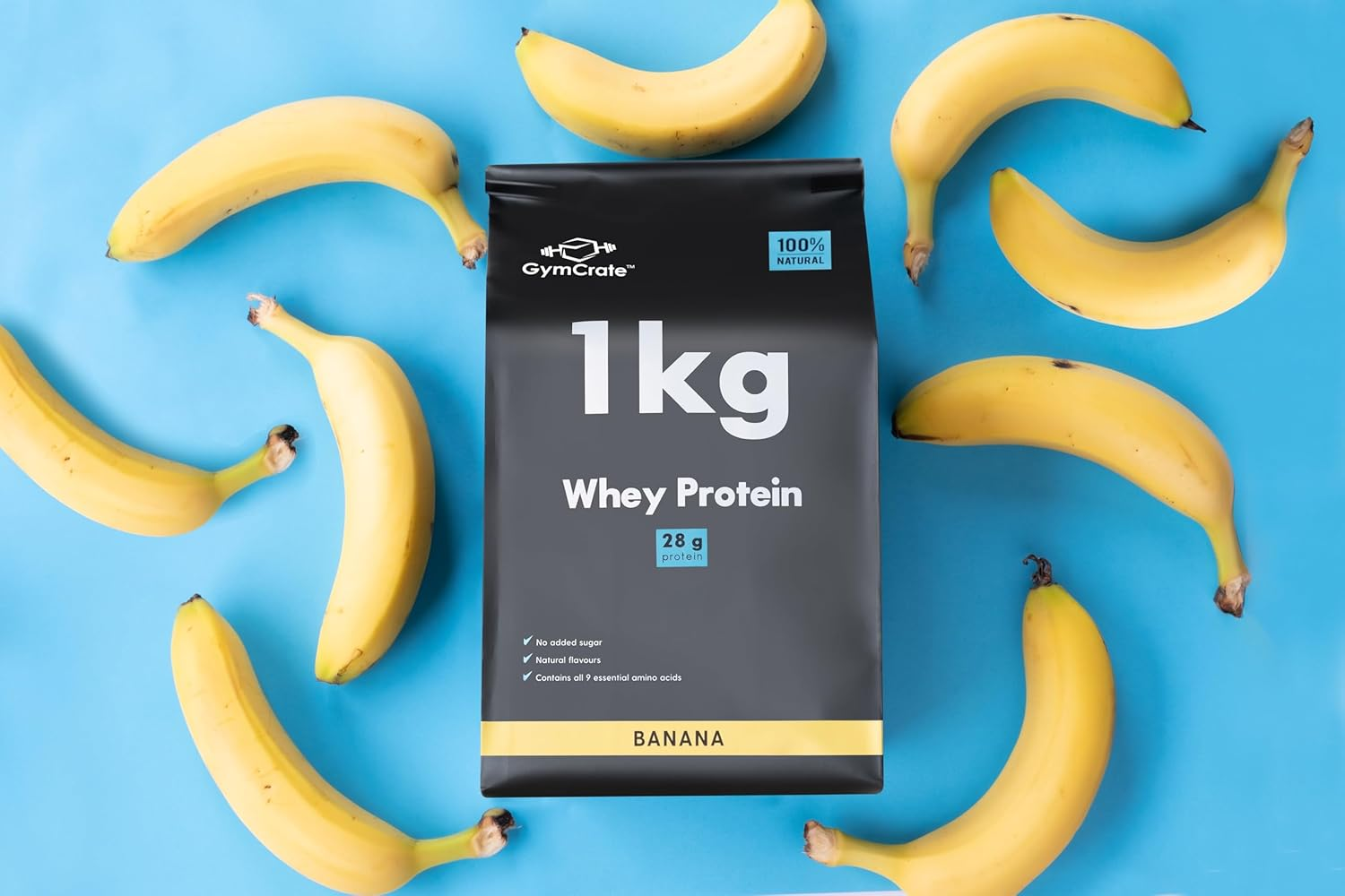 Gymcrate Banana Whey Protein Powder (1Kg) | Whey Protein Isolate & Concentrate Blend | 28G Protein per Serving | 28 Servings | Lean Muscle Support for Bodybuilders, Gym-Goers | Vegetarian Sports Nutrition image number 1