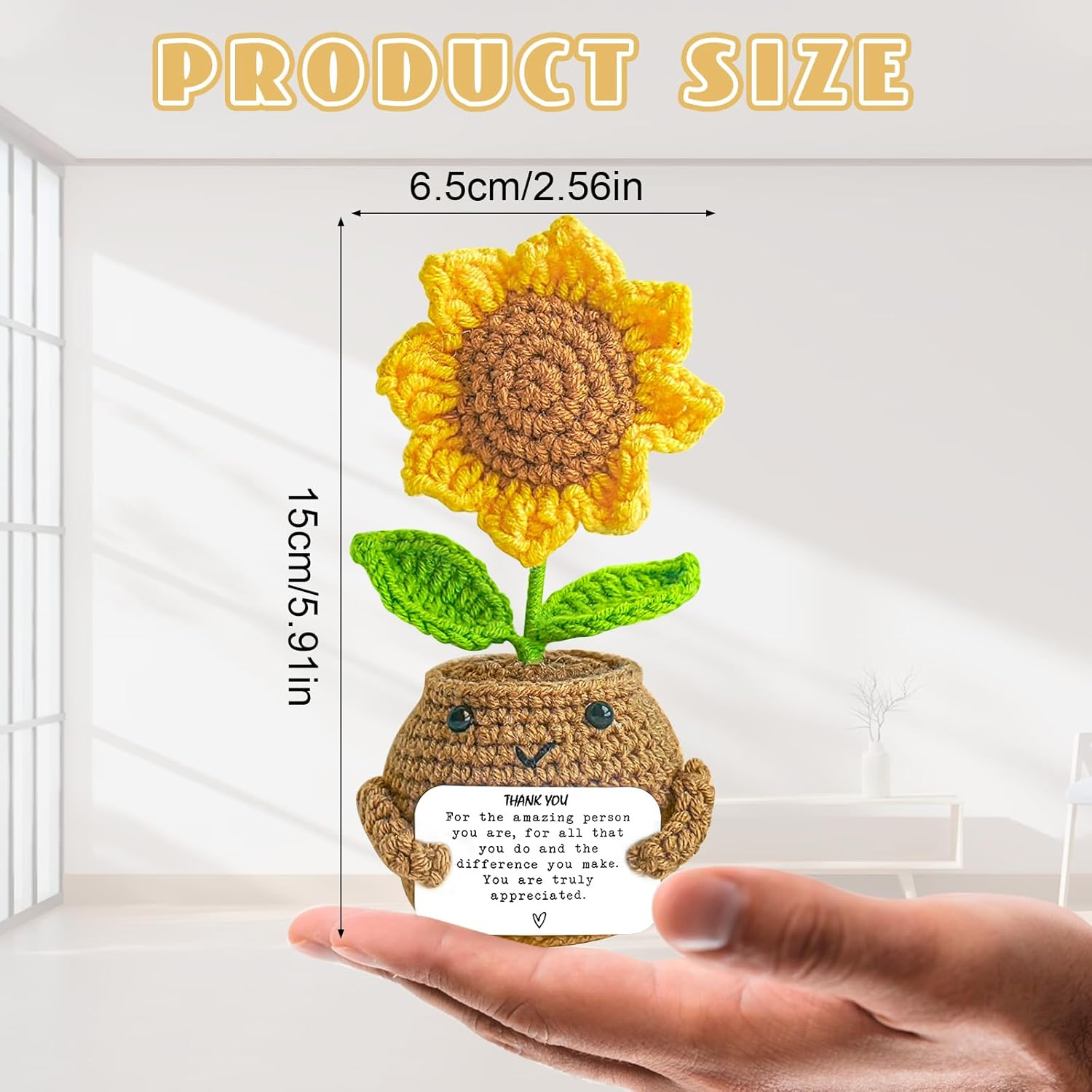 Gifts for Teacher, Positive Handmade Crochet Sunflower, Thank You Gifts for Teacher with Warming Card Appreciation Women Men Friends Graduation Gift (Style 1)