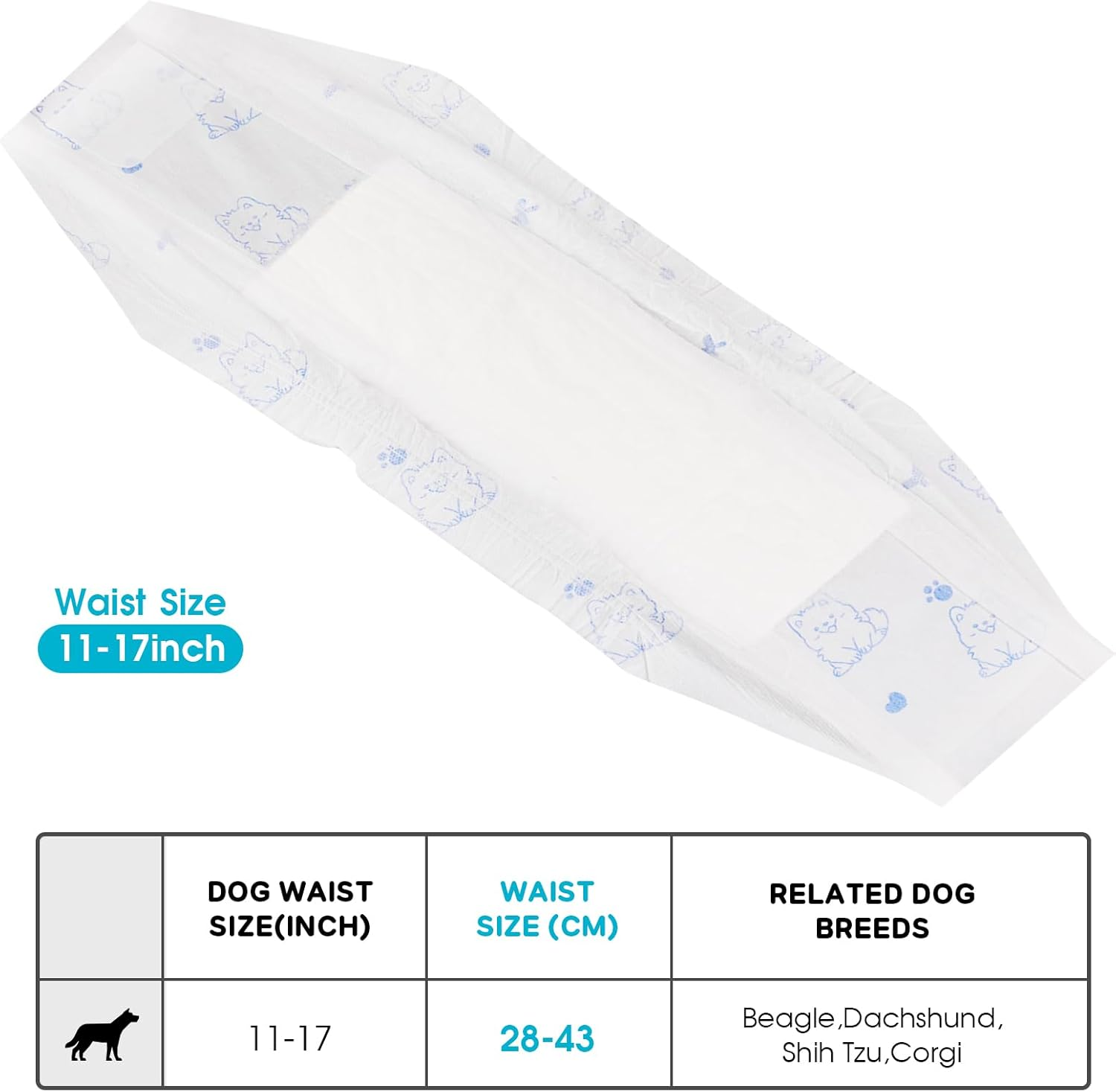 Advwin Disposable Dog Diapers for Male Dogs, 50-Pack Super Absorbent Male Dog Wraps, Leak Proof Belly Wraps with Wetness Indicator, Puppy & Doggie Diaper for Peeing, 11-17 Inch Waist