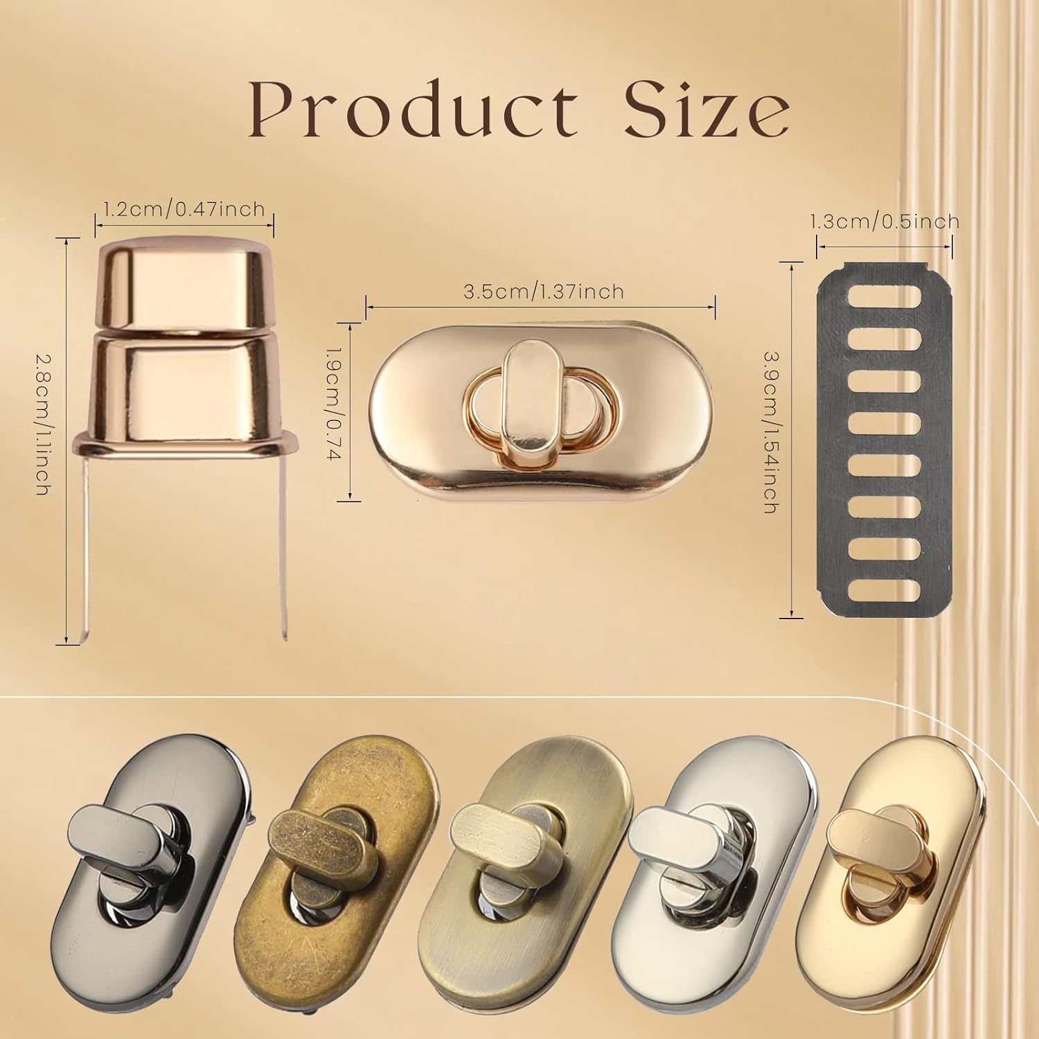 TXIN 15 Pieces Twist Lock Fastener Purse Turn Locks Clasp Bag Closure Metal Clip Hardware for DIY Handbag Craft Making Supplies - Multicolor image number 4