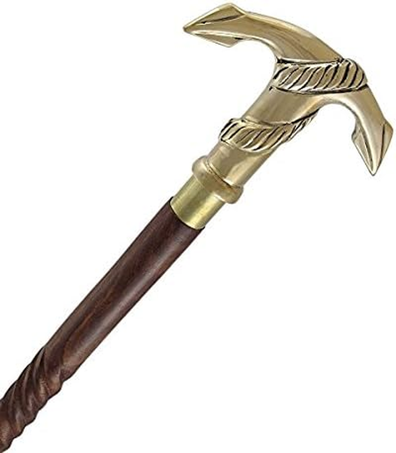 HANDMADE VINTAGE ART Walking Stick Wood & Metal Mens Walking Canes Spindle Shaft Wooden with Brass Anchor Handle Brown image number 3