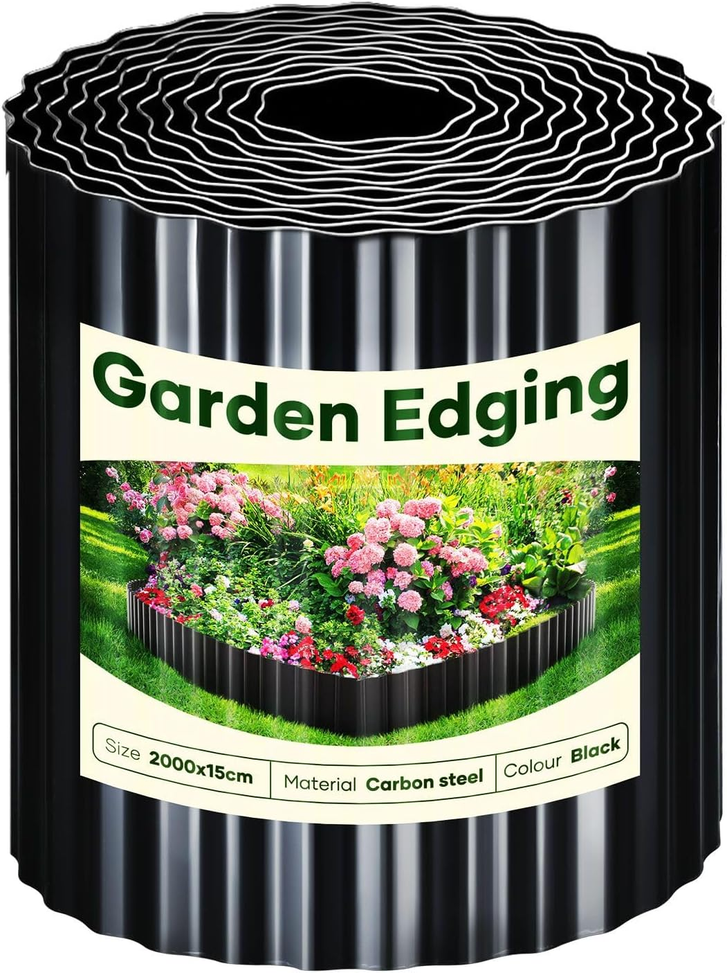 OGL Garden Edging Landscape Edge 10Mx30Cm DIY Lawn Border for Flower Plant Grass Path Fence Flexible Corrugated UV Resistant Carbon Steel Roll Kit,Black