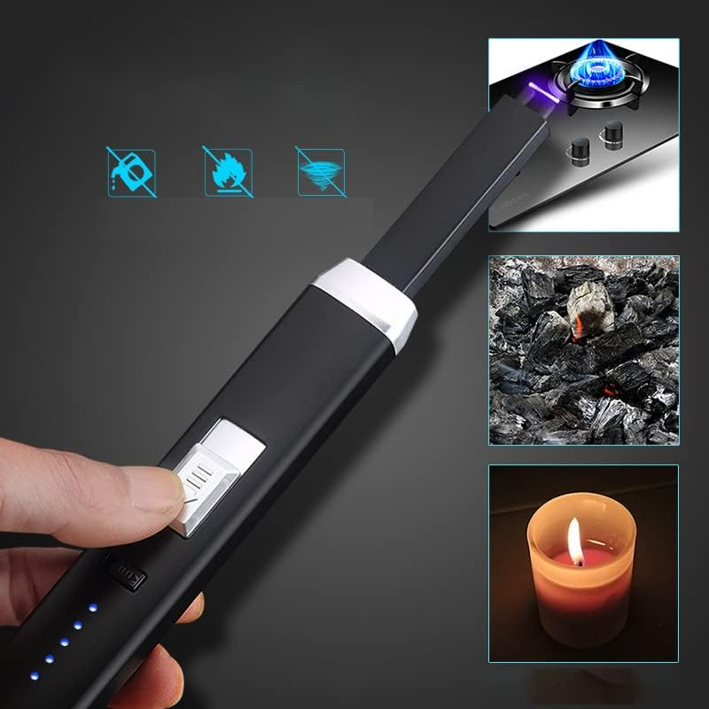 AIMALL USB Rechargeable Electric Arc Candle Lighter, Windproof Flameless Pulse Lighter with Safety Lock, Long Neck for BBQ Camping Stove Kitchen Fireplace Use - Black image number 4