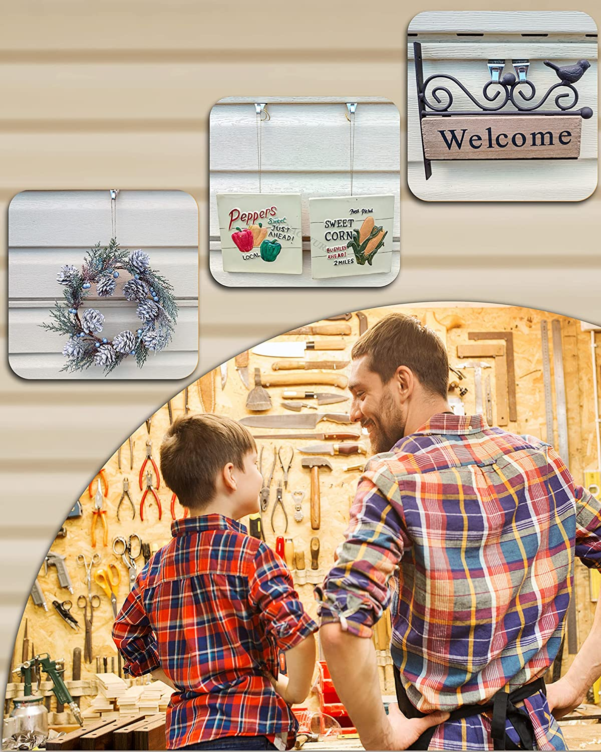 Vinyl Siding Hooks (10 Pack) | Heavy Duty Stainless Steel Outdoor Hooks for Hanging | Patio Siding Hooks for Porch Wall image number 1