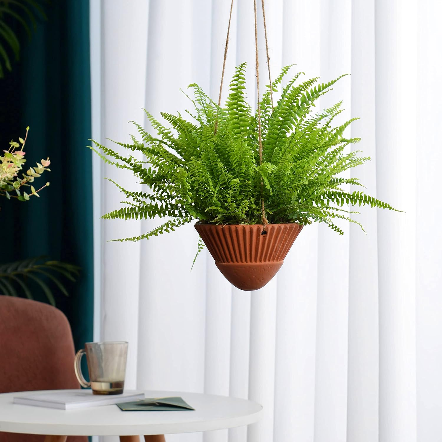 Hanging Planters for Indoor Plants,Terracotta Hanging Planter,Ceramic Hanging Plant Pots,Hanging Basket,Hanging Planters for Outdoor Plants,Terracotta Pots,Set of 2 Flower Pots, Terracotta Color image number 5