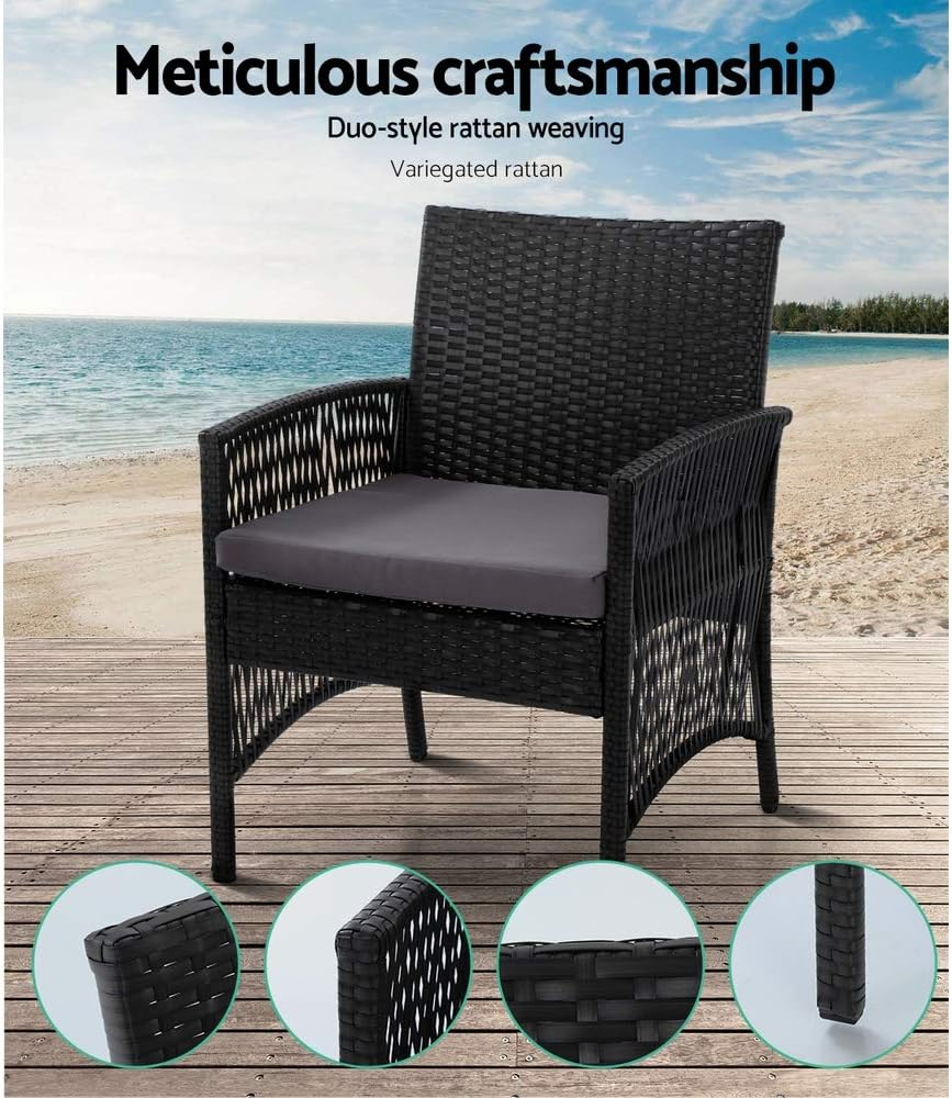 Gardeon 4PCS Outdoor Sofa Set Wicker Harp Chair Table Garden Furniture Black image number 5