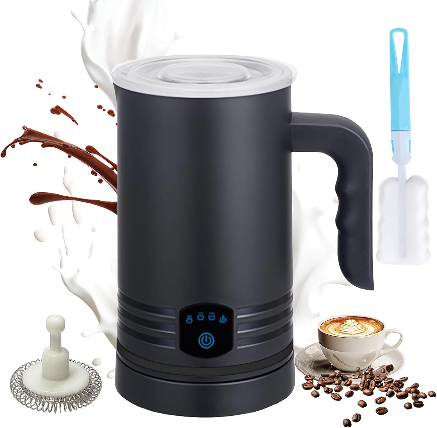 Stylora 4-In-1 Milk Frother, 430Ml Milk Warmer and Frother, 400W Black Electric Warm and Cold Foam Frother, Automatic Secura Milk Warmer for Coffee, Latte, Cappuccino, Macchiato, Chocolate