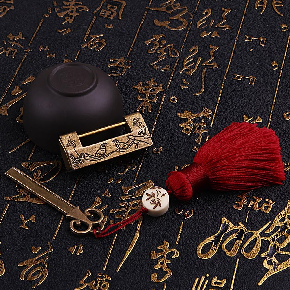 GTHER Small Vintage Carved Flower Bird Padlock Decorative Lock with Key for Jewelry Box Drawer image number 4