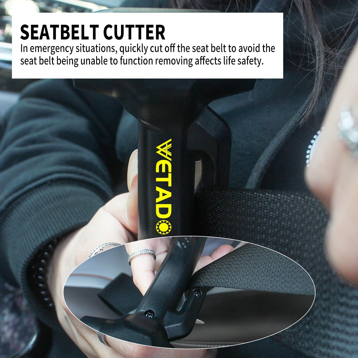 Wetado Car Safety Hammer Set, Seat Belt Cutter and Window Hammer Tool, Emergency Escape Tool Car Escape Tool 2-In-1 Seatbelt Cutter and Window Breaker, Glass Breaker Car Accessories Black