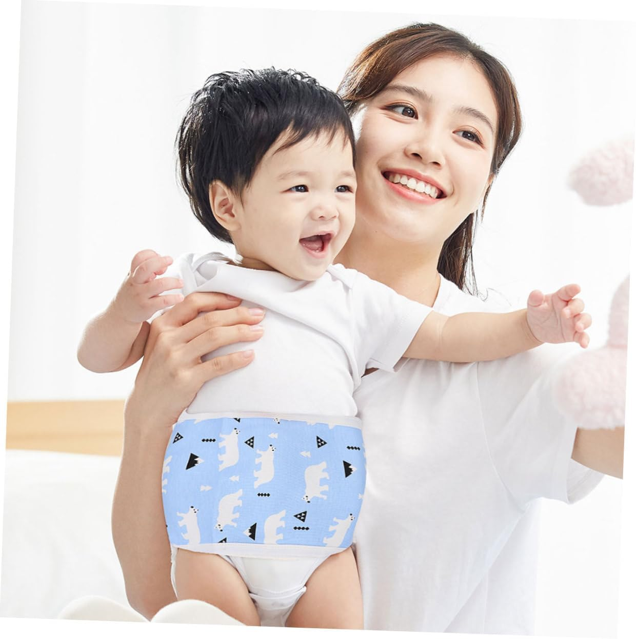 Newborn Cotton Belly Band Baby Navel Cord Protector Soft Comfortable Belly Belt Autumn Winter 80 Size Blue Polar Bear for Infant Wrap image number 1