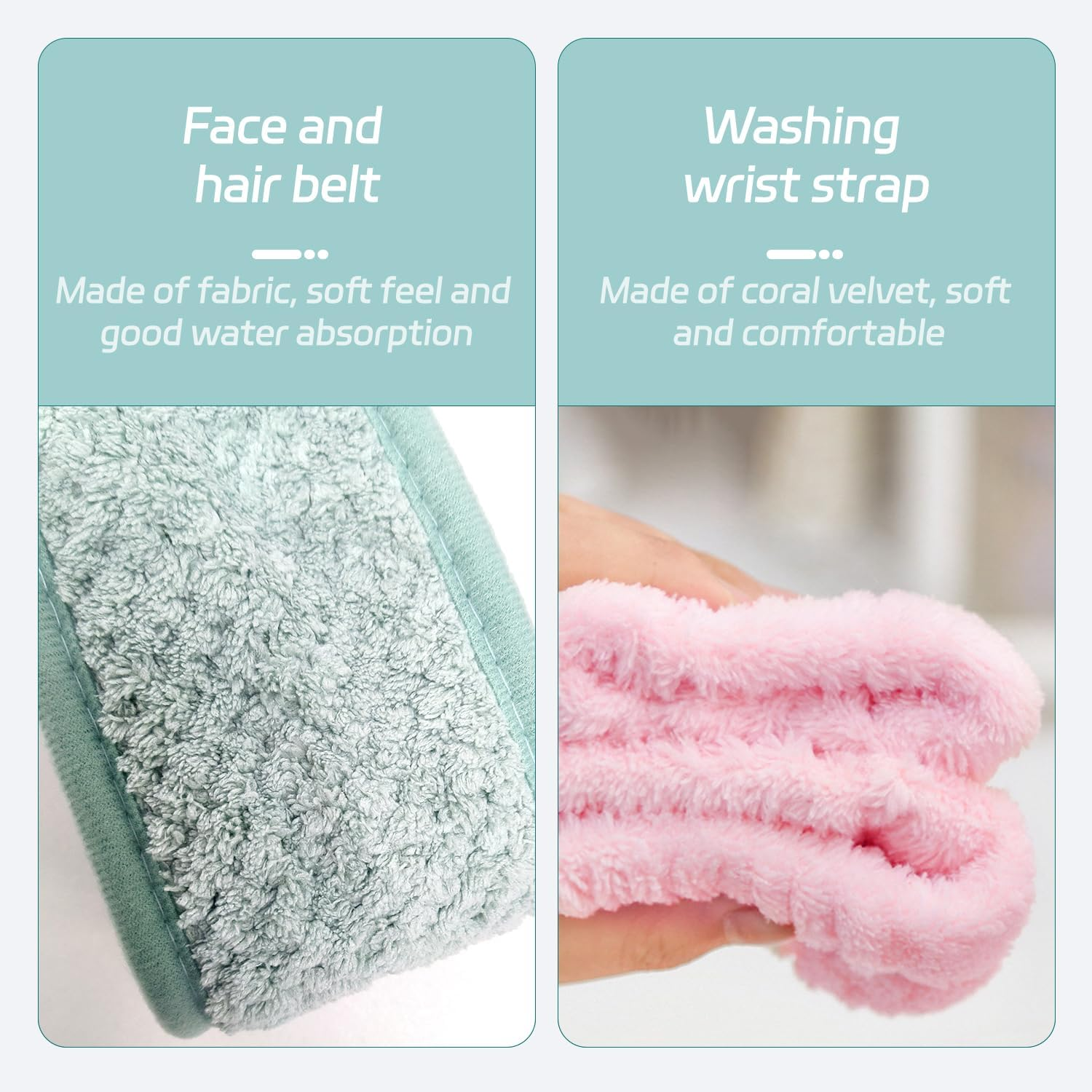 Pack of 3 Face Wash Hair Bobbles and 2 Pairs of Face Wash Bracelets, Women'S Hair Bobbles, Soft Absorbent Hair Bobbles, Adjustable Hair Bobbles, Elastic Hair Bobbles image number 4