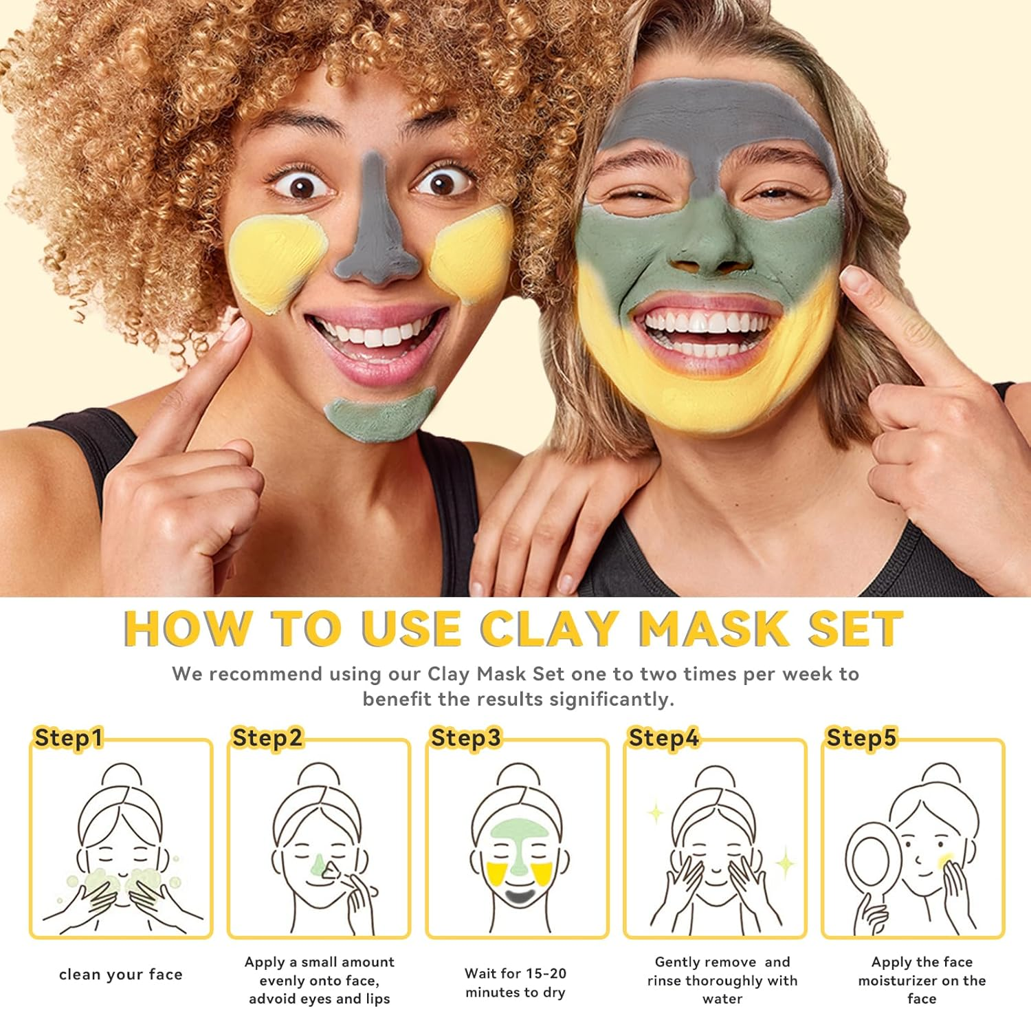 ANAI RUI Turmeric Clay Mask - Green Tea Clay Mask - Dead Sea Minerals Mud Mask, Spa Facial Mask Set, 2.5 Oz Each image number 2
