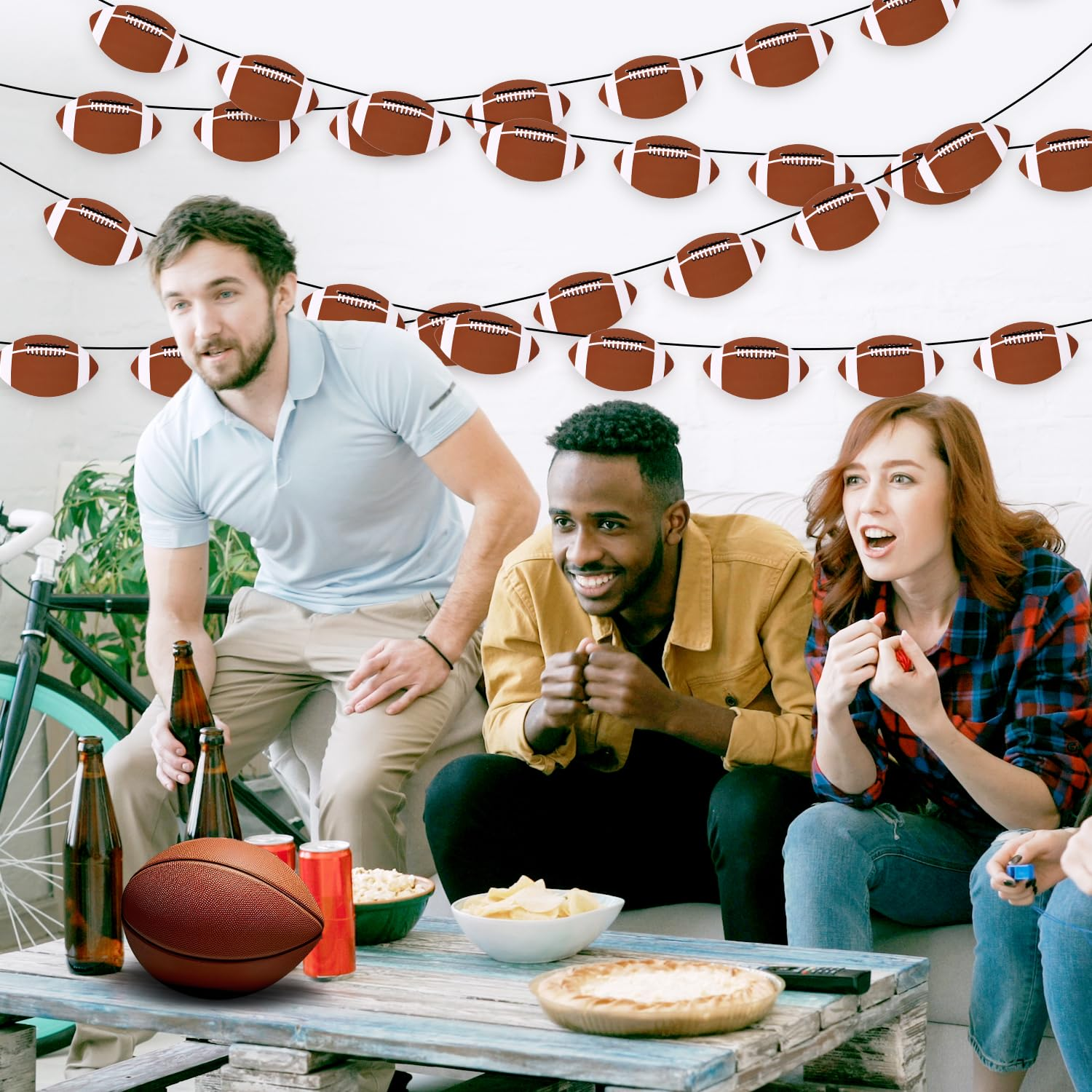 4Pcs Football Banner, DIY Hanging Football Party Decorations Rugby Banner Football Paper Cutouts Banner Sport Event Supply for Football Bowl Game Day Birthday Party Decor