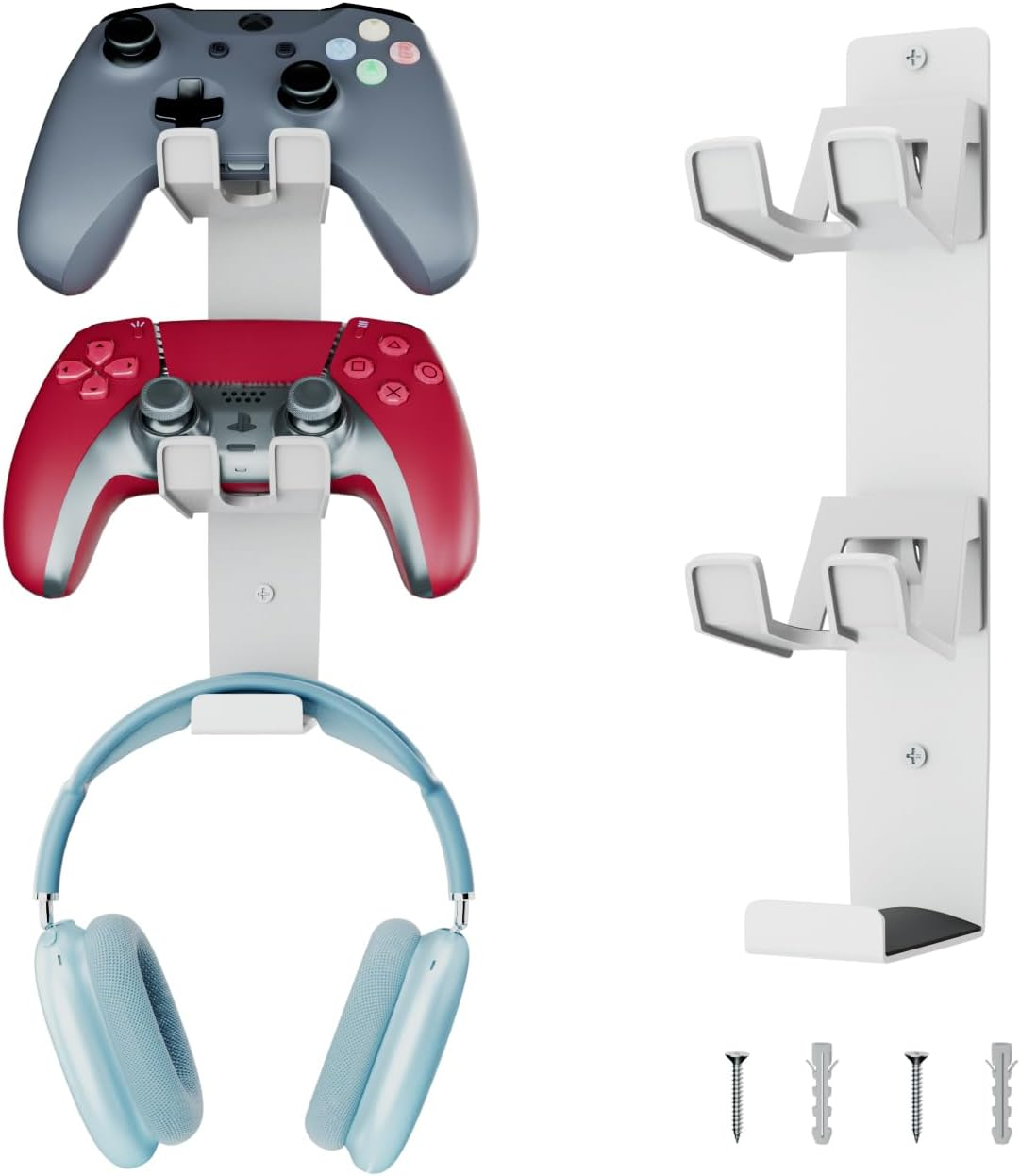 GM-G 3-In-1 Wall Mount Gaming Stand, Dual Controller Holder & Headphone Hanger, Gamepad Storage Rack Compatible with PS5, Switch, Wall Organizer for Gaming Accessories. (White) image number 5