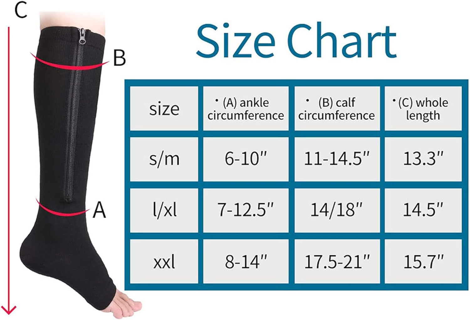 Zipper Compression Socks for Women and Men - Toeless Thigh High Open Toe with Zipper, Easy On/Off, Ideal for Pain Relief and Improved Circulation (Black) (L/XL) image number 3