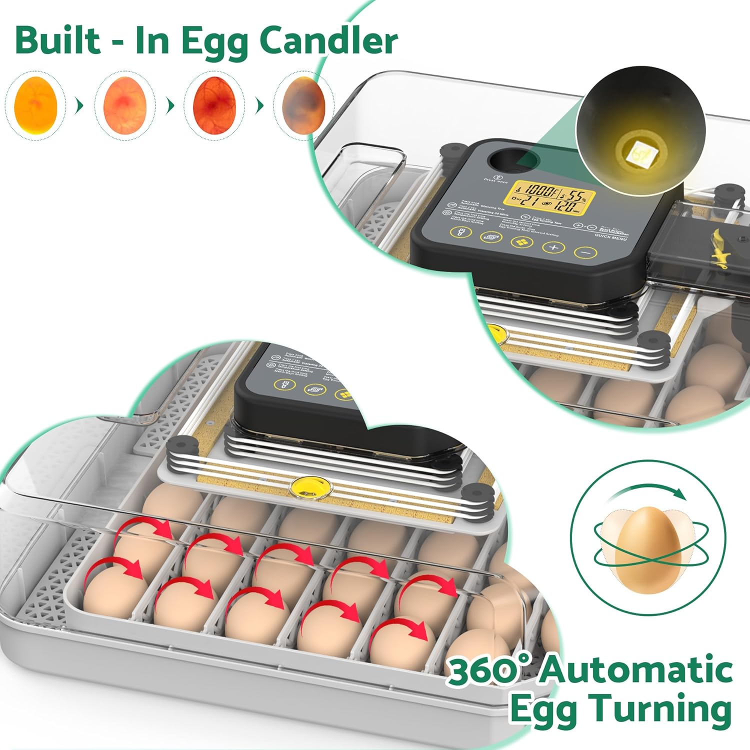 Advwin Incubator for Hatching Eggs, 48 Egg Incubator with Automatic Egg Turning and Humidity Temperature Control, Egg Candler, Chicken Incubator for Ducks/Quail/Goose, 360&deg; View with Clear Window image number 2