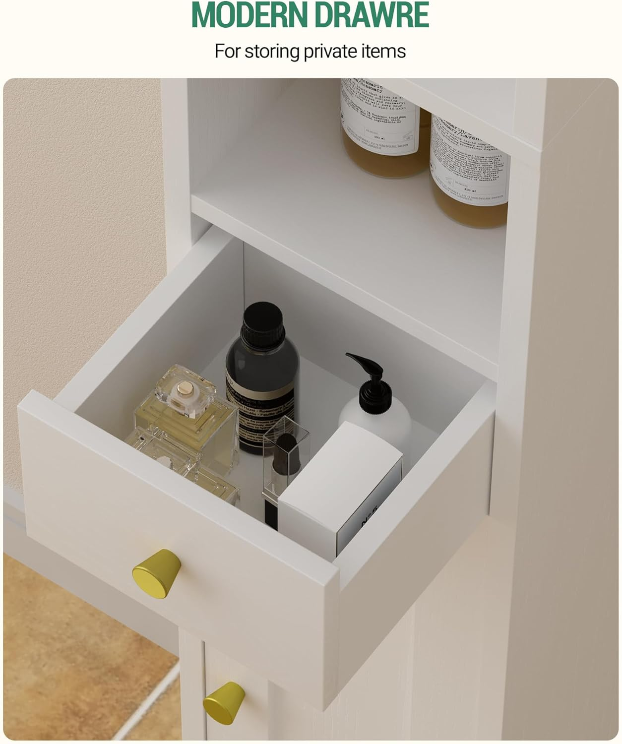 Hzuaneri Bathroom Cabinet with Adjustable Shelves, Freestanding Floor Cabinet, Tall Bathroom Storage Cabinet with Doors & Drawer, Narrow Toilet Paper Storage Cabinet, White BC28013X - White image number 3