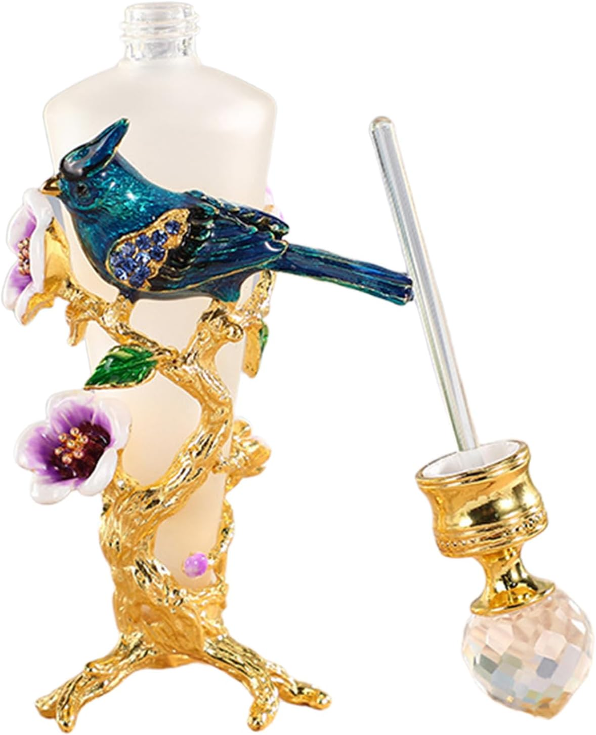 Joyeee Vintage Glass Perfume Bottle with Flower and Blue Bird, 1 Pack 25Ml Tall Perfume Bottles for Dresser Table Decor, Mother Day, Birthday Token for Colleague Friends Mom Grandma image number 4