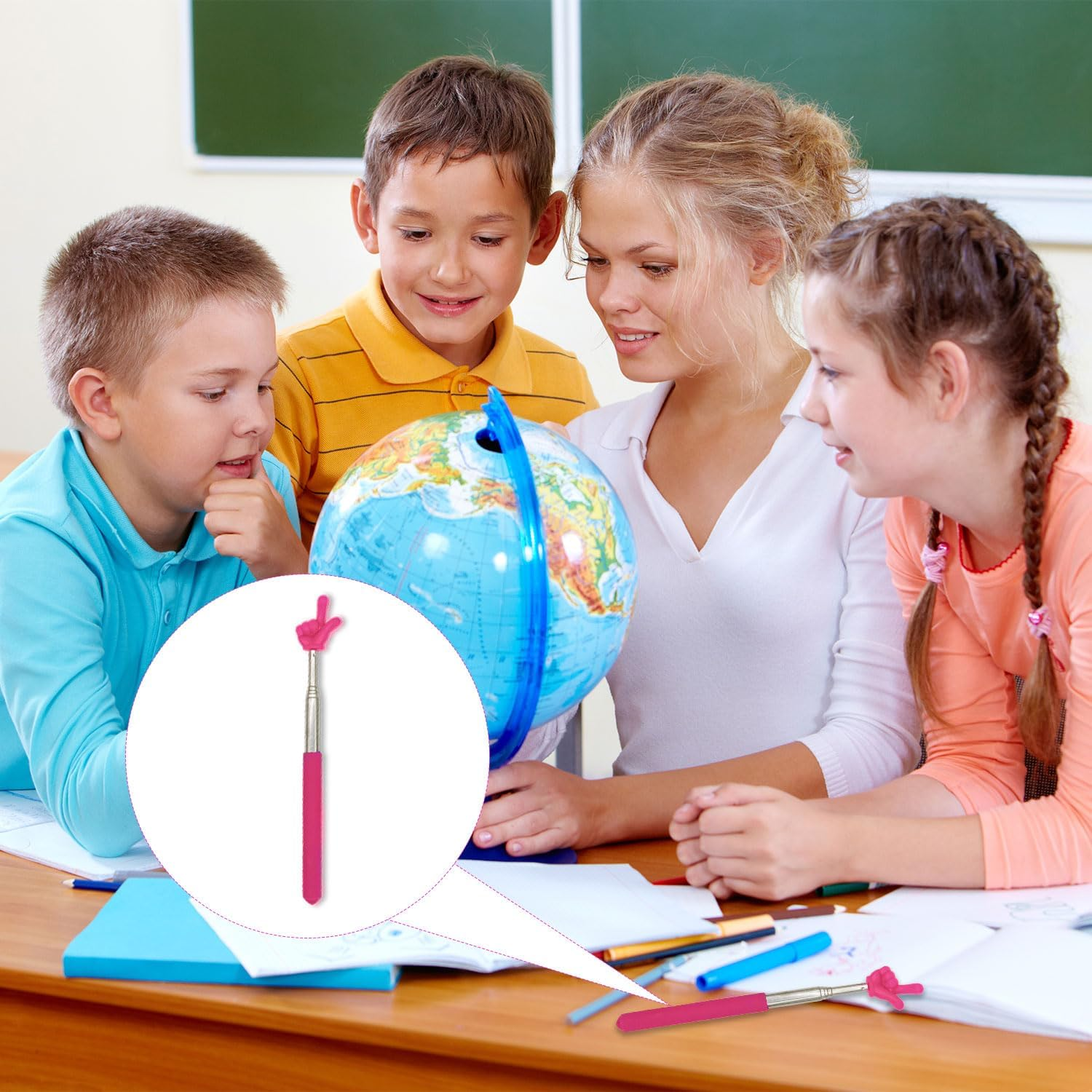 Dohia Retractable Pointer for Classroom Telescopic Teachers Pointer Extendable Hand Pointer Finger Pointer Stick Mini Retractable Classroom Pointer for Elementary School Kindergarten D2-YDZDB (Pink) image number 1