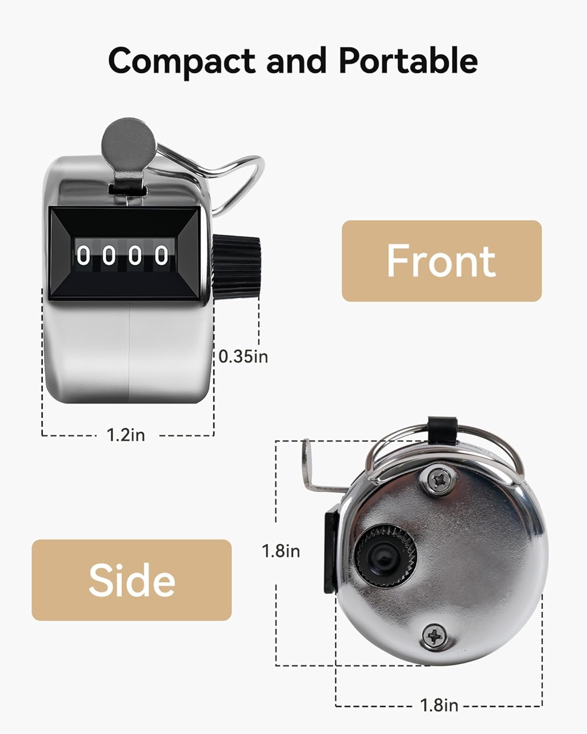 Clicker Counter, Hand Tally Counter Clicker, Metal Pitch Counter with 4 Digit Display and Finger Ring for Golf Stroke, Coaching, Lap, Row Sport, Event Counting image number 2