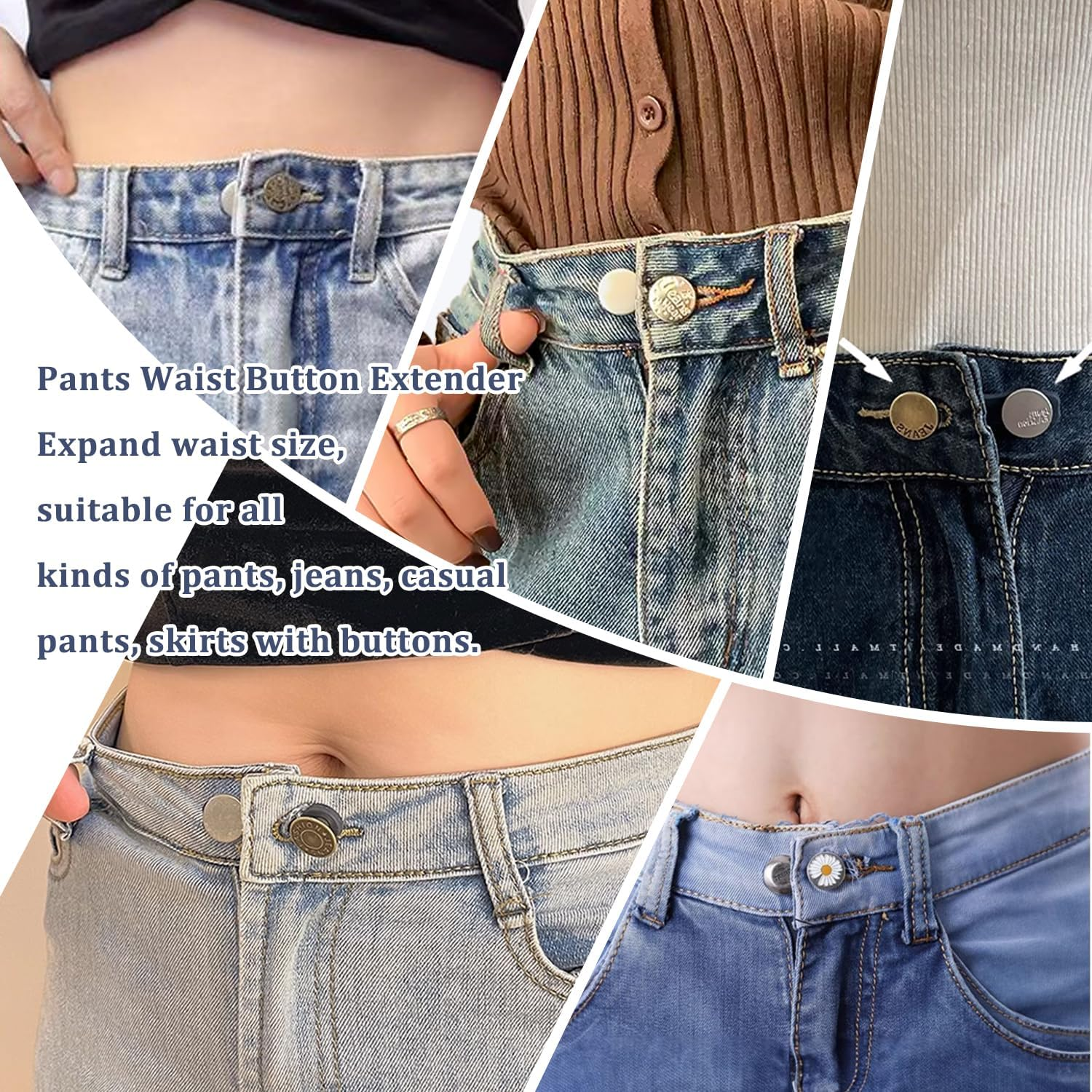 TORMEN No-Sew Button Extenders for Pants, Adjustable Waist Extender for Jeans, Comfortable Invisible Waistband for Women and Men, Easy to Use, （8 Pcs） image number 5