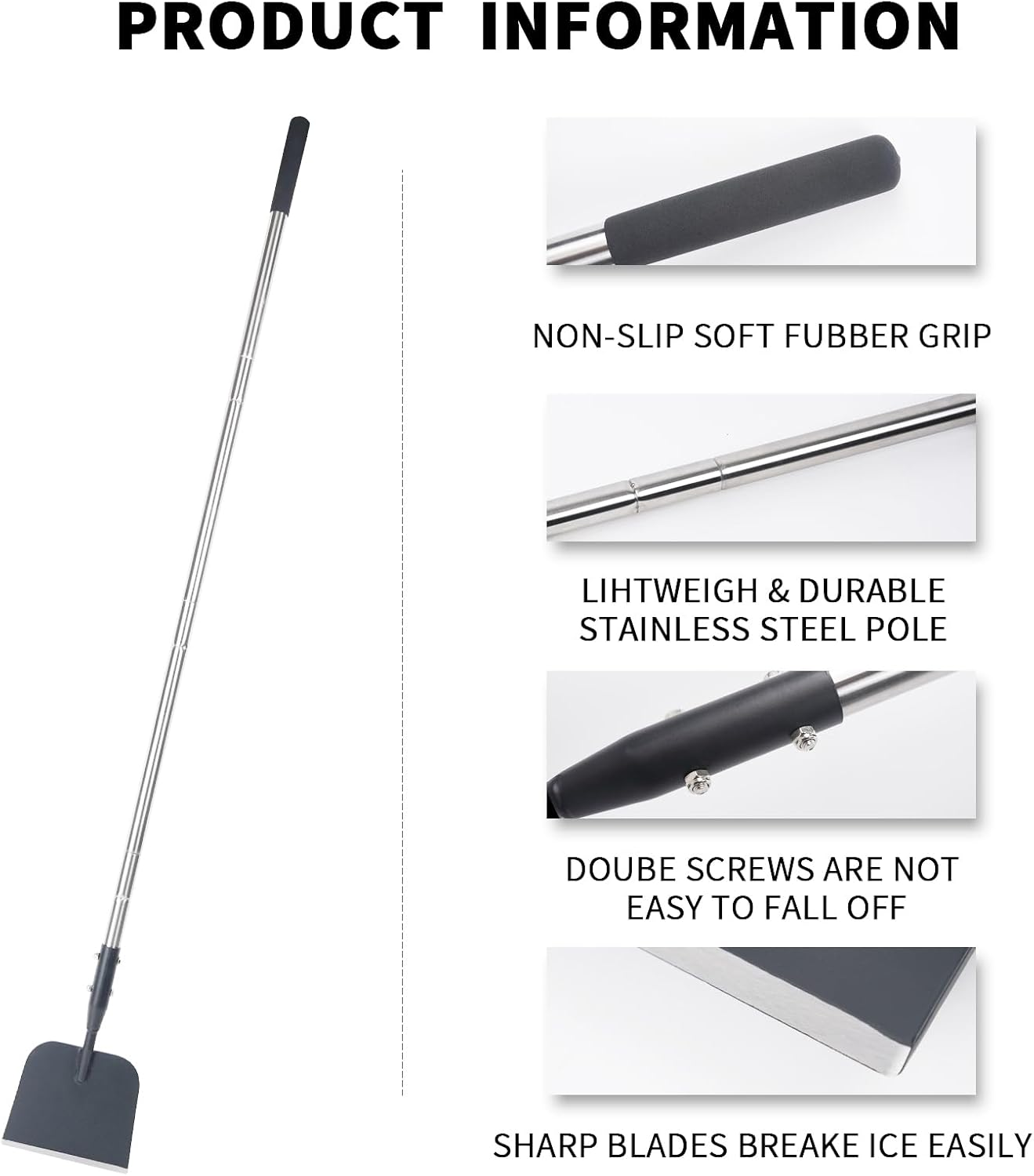 BARAYSTUS Snow Shovel, Sharp Flat Shovel with Adjustable Handle, Carbon Steel Ice Shovel, Multifunctional Cleaning Shovel, Weed Scraper with Handle for Walkway, Driveway image number 4