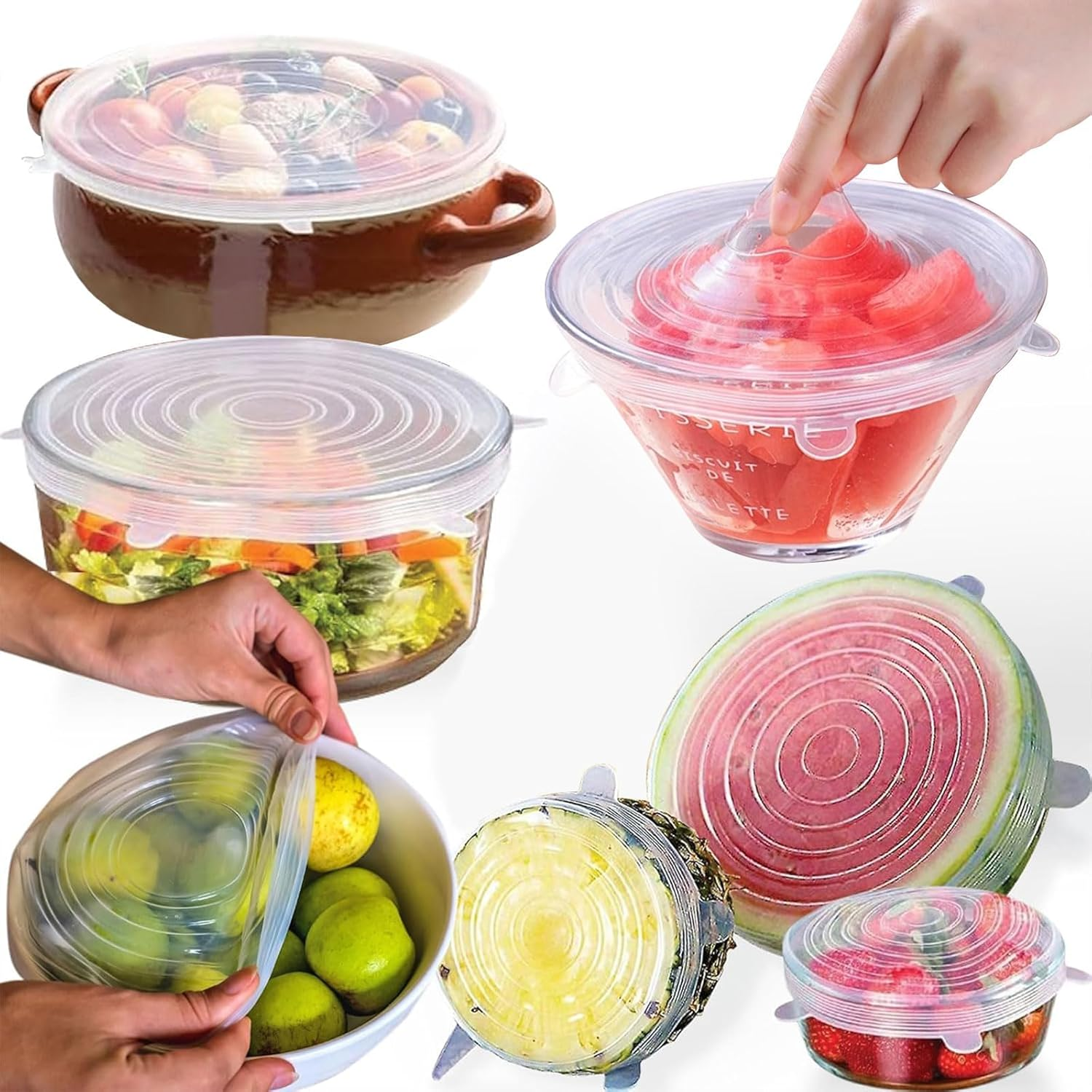 Reusable Silicone Stretch Lids for Food Storage &ndash; Elastic Bowl Covers Fit round & Rectangle Containers, Jars, Cups &ndash; Heat-Resistant, Dishwasher Safe, Premium Kitchen Gadgets (7-Piece Set) image number 2