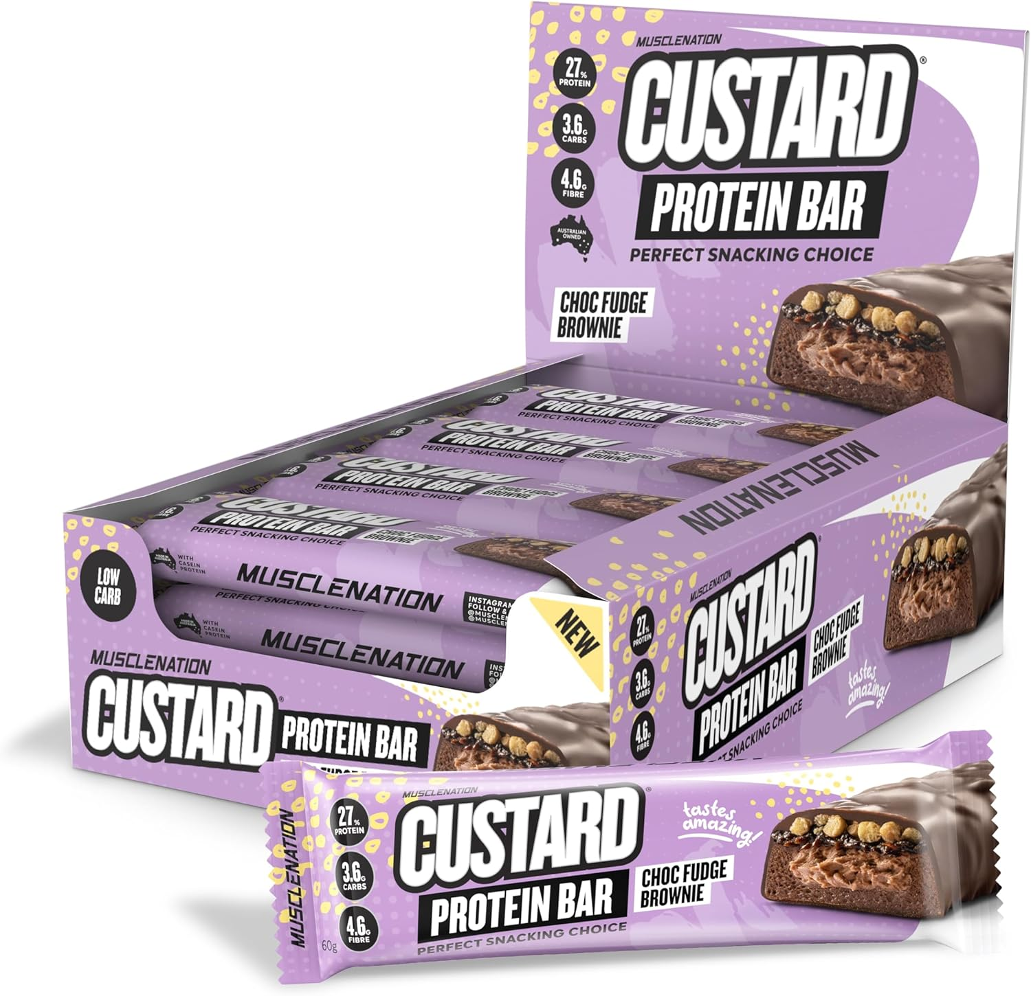 Muscle Nation Choc Fudge Brownie Custard Protein Bars 12 X 60G