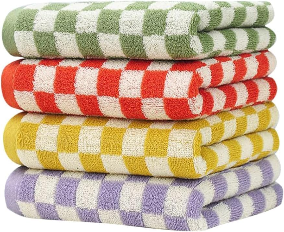 Cotton Wash Cloths Checkered 4 Pack 4 Colors - Bathroom Washcloths for Face Body, 13 X 13 Inches Daily Cleansing Towels image number 3
