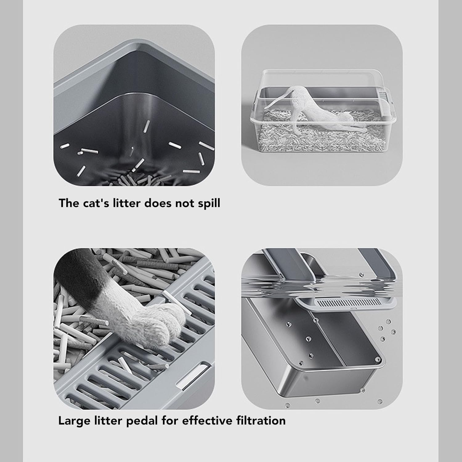 Stainless Steel Cat Litter Box with Lid, Extra Large Litter Box for Big Cats, Metal Litter Box with Wall Sides Enclosure, Non-Sticky, Anti-Leakage, Easy Cleaning Litter (Extra image number 6